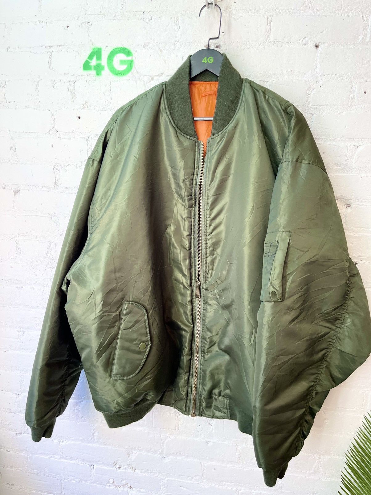 image of Vintage Army Green Bomber Jacket Oversized , Men's (Size 2XL)