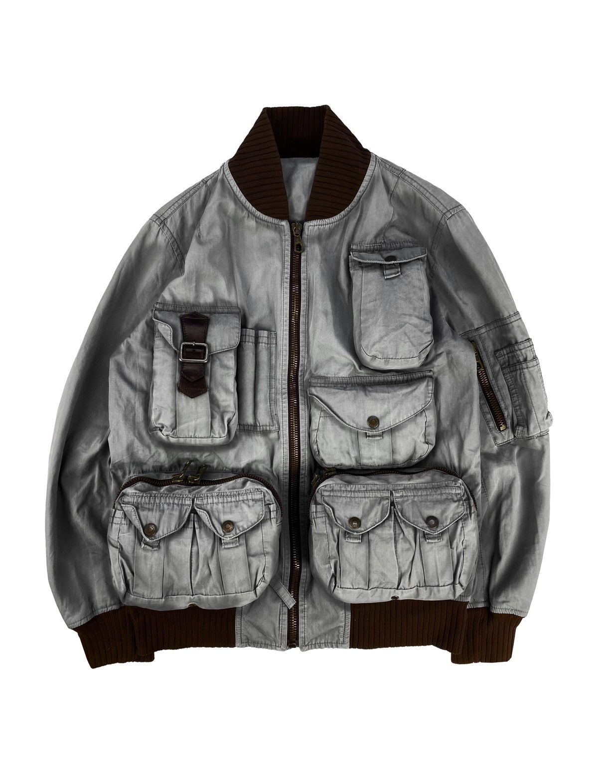 image of Dolce Gabbana Ss03 Dolce & Gabbana 3D Cargo Pocket Metallic Hunting Jacket in Grey (Size Medium)