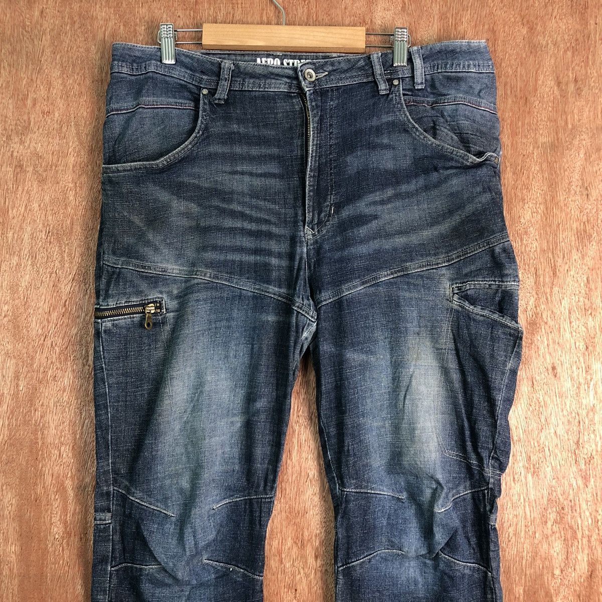 Japanese Brand Fieldcore Aero Stretch Blue Denim Pants #c270 Size US 35 - 2 Thumbnail