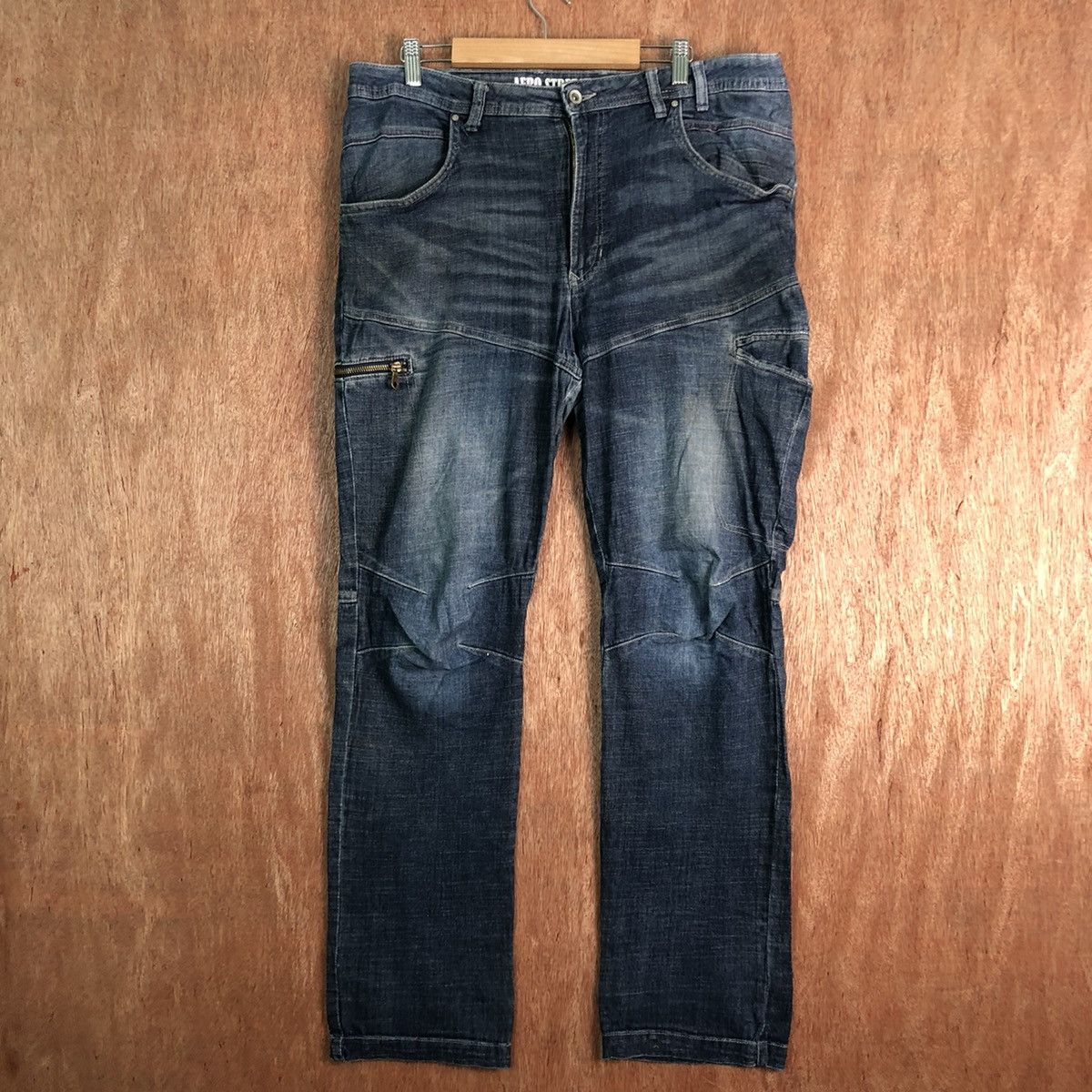 Japanese Brand Fieldcore Aero Stretch Blue Denim Pants #c270 Size US 35 - 1 Thumbnail