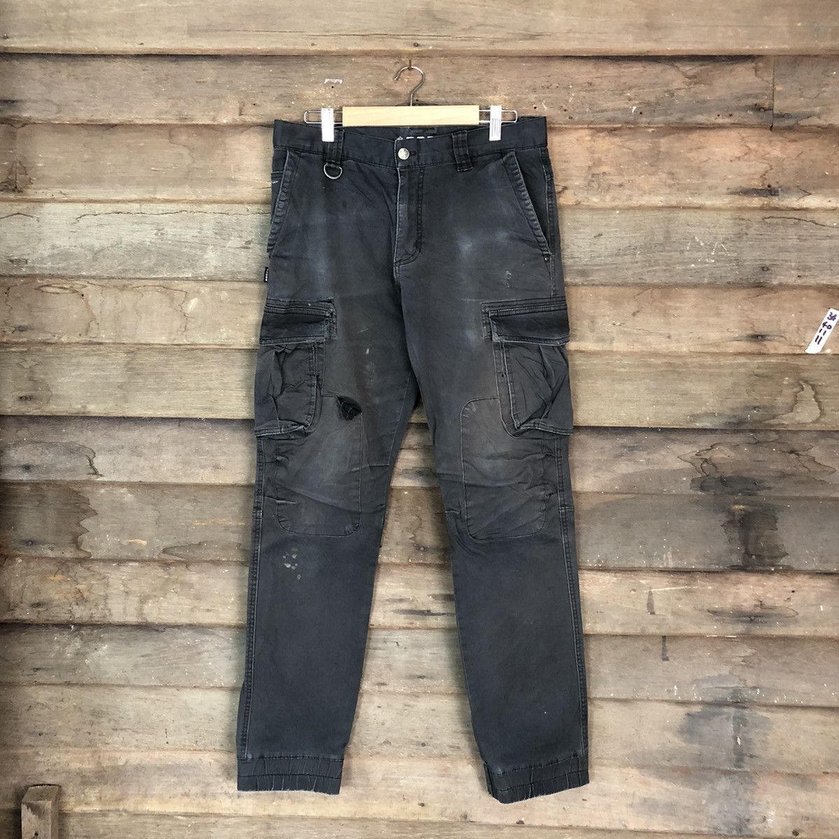 image of Straight Faded Rocky Double Knee Distressed Cargo Multipocket Pants 6793 in Black, Men's (Size 31)