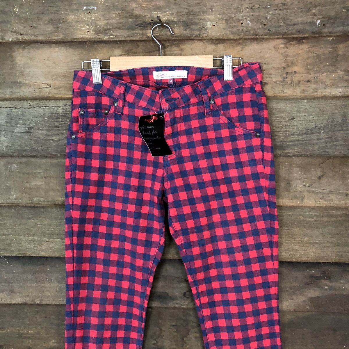 Japanese Brand Letter Checkred Blue Red Casual Pants #4637 Size US 28 / EU 44 - 2 Thumbnail