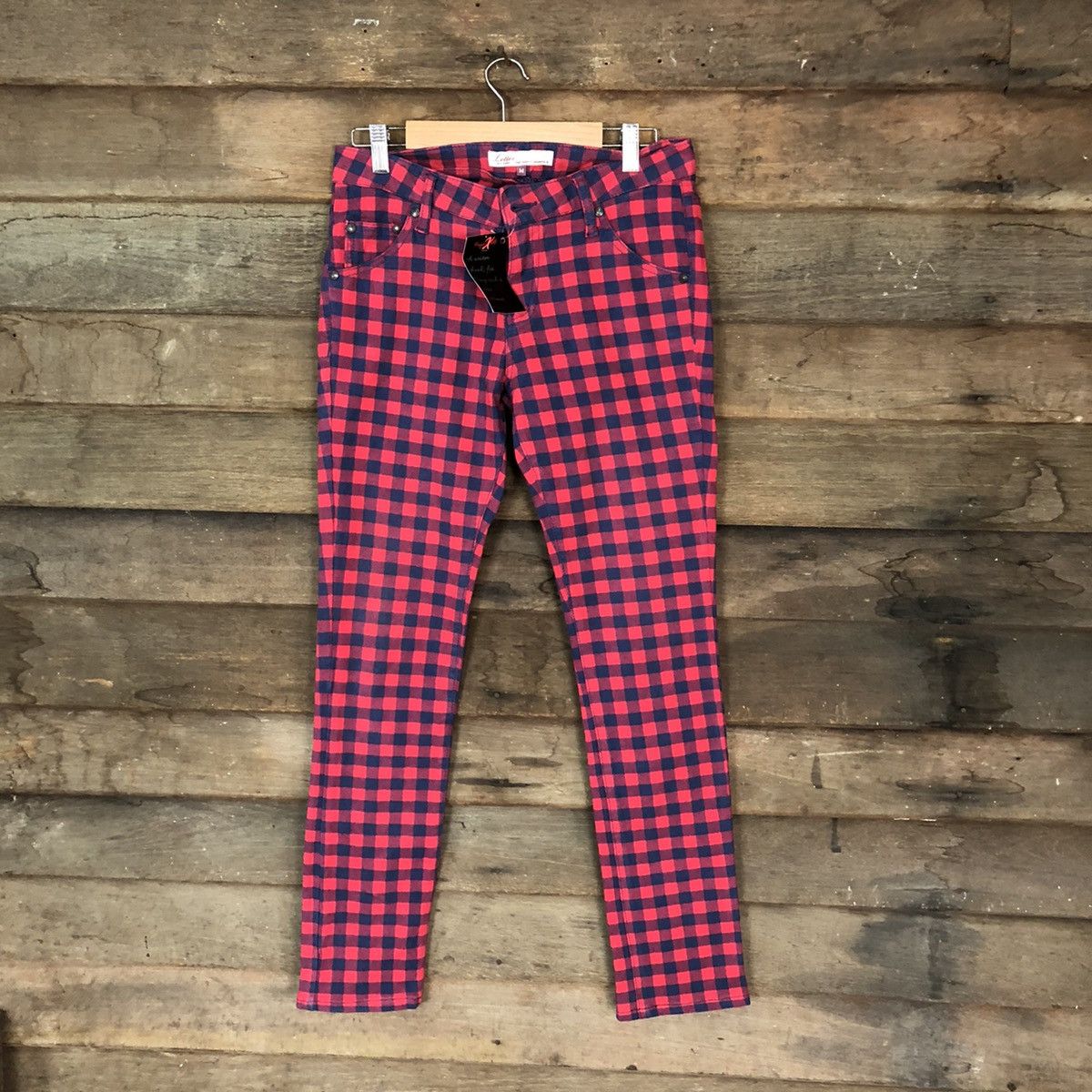 Japanese Brand Letter Checkred Blue Red Casual Pants #4637 Size US 28 / EU 44 - 1 Thumbnail