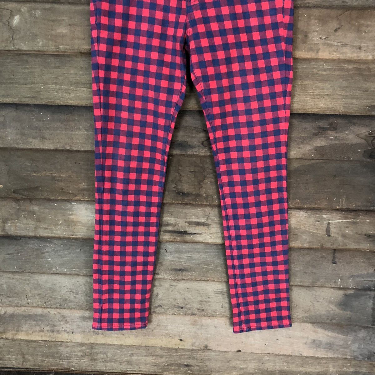 Japanese Brand Letter Checkred Blue Red Casual Pants #4637 Size US 28 / EU 44 - 3 Thumbnail