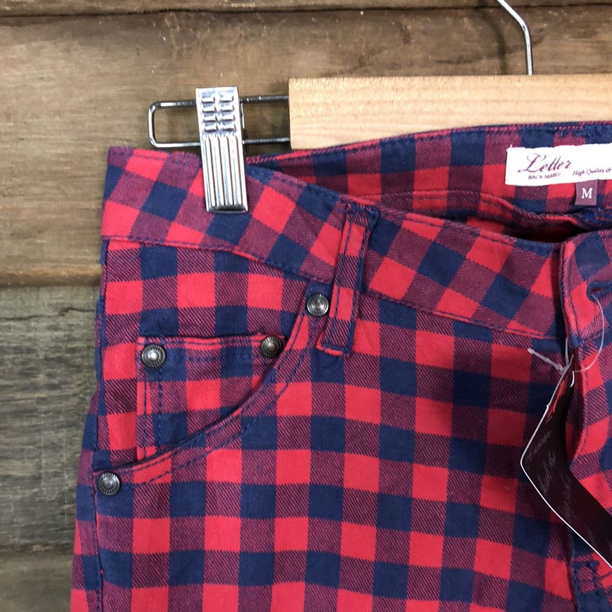 Japanese Brand Letter Checkred Blue Red Casual Pants #4637 Size US 28 / EU 44 - 4 Thumbnail