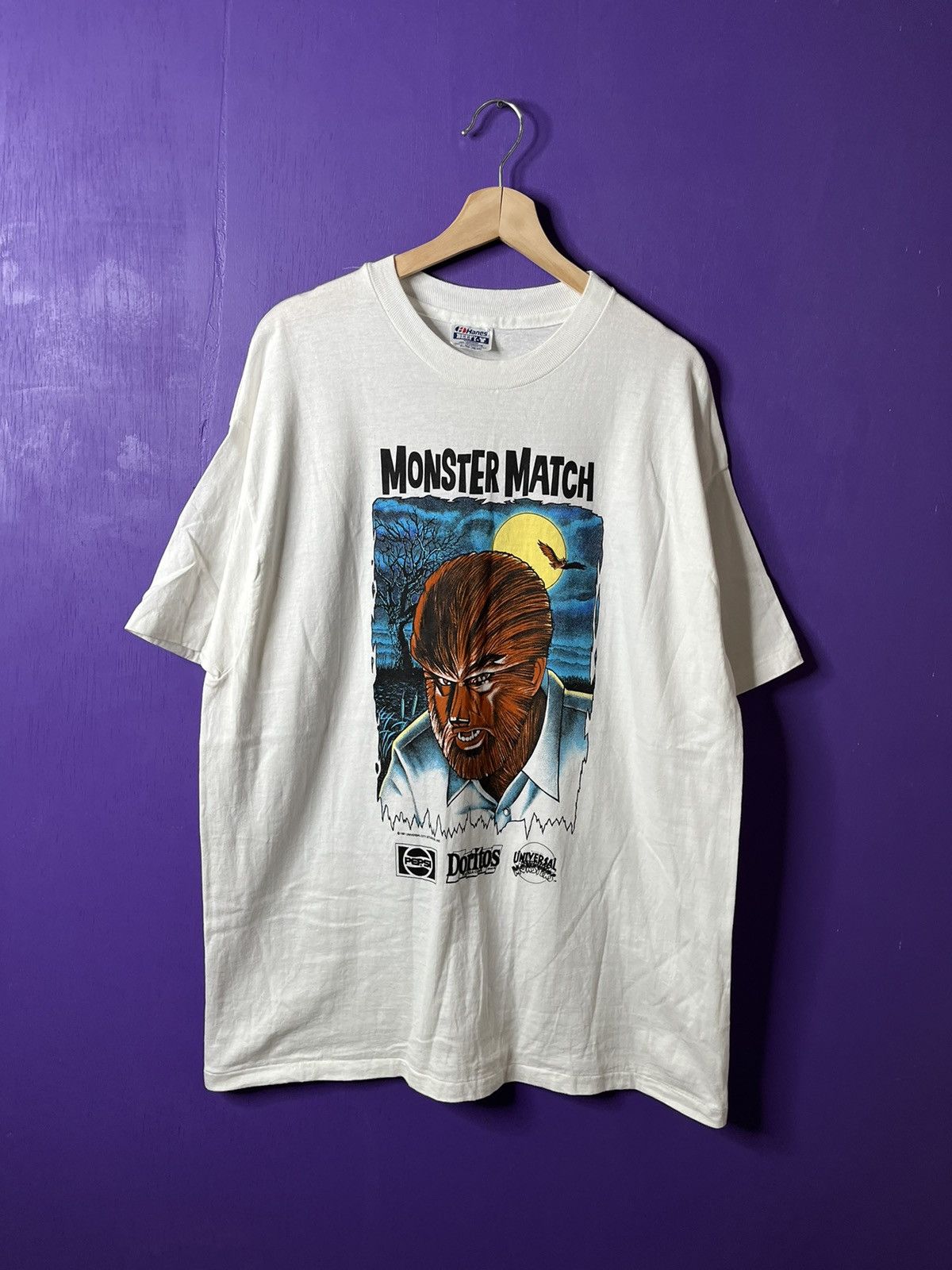 Vintage 90s Monster Match snack promo werewolf t-shirt