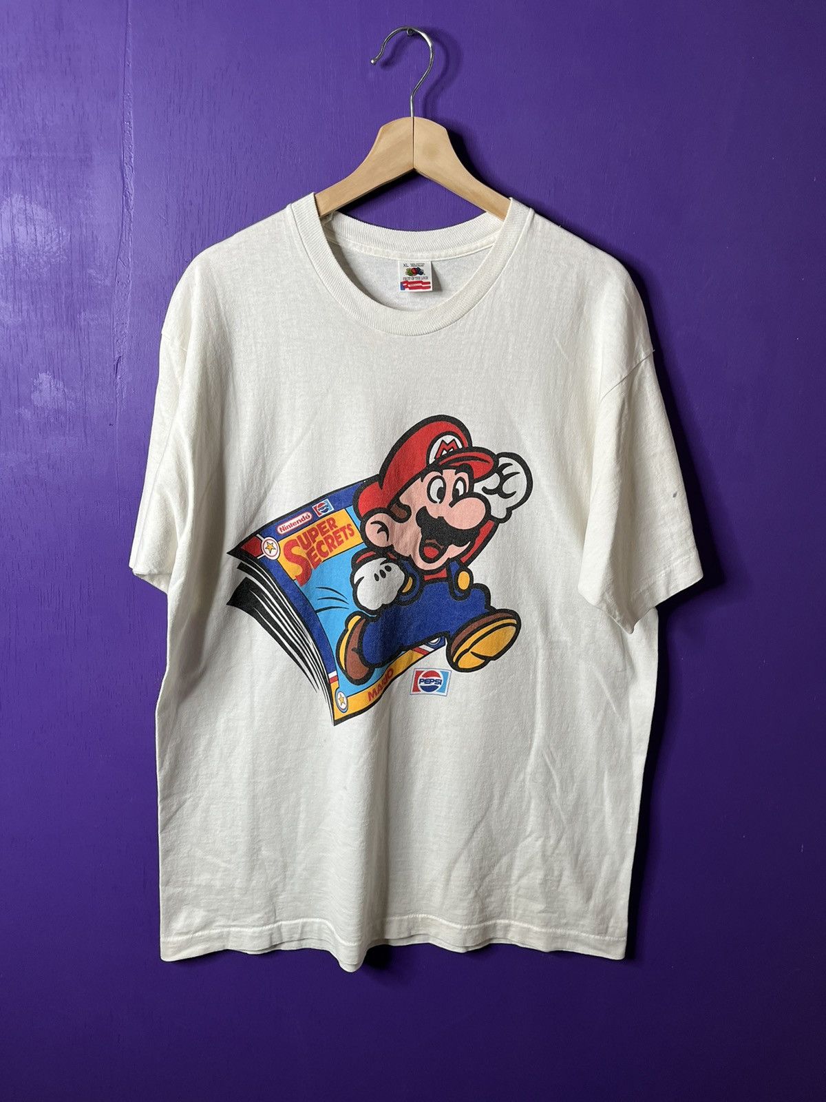 image of Nintendo x Vintage 90's Super Mario Super Secrets Pepsi Promo T-Shirt in White, Men's (Size XL)