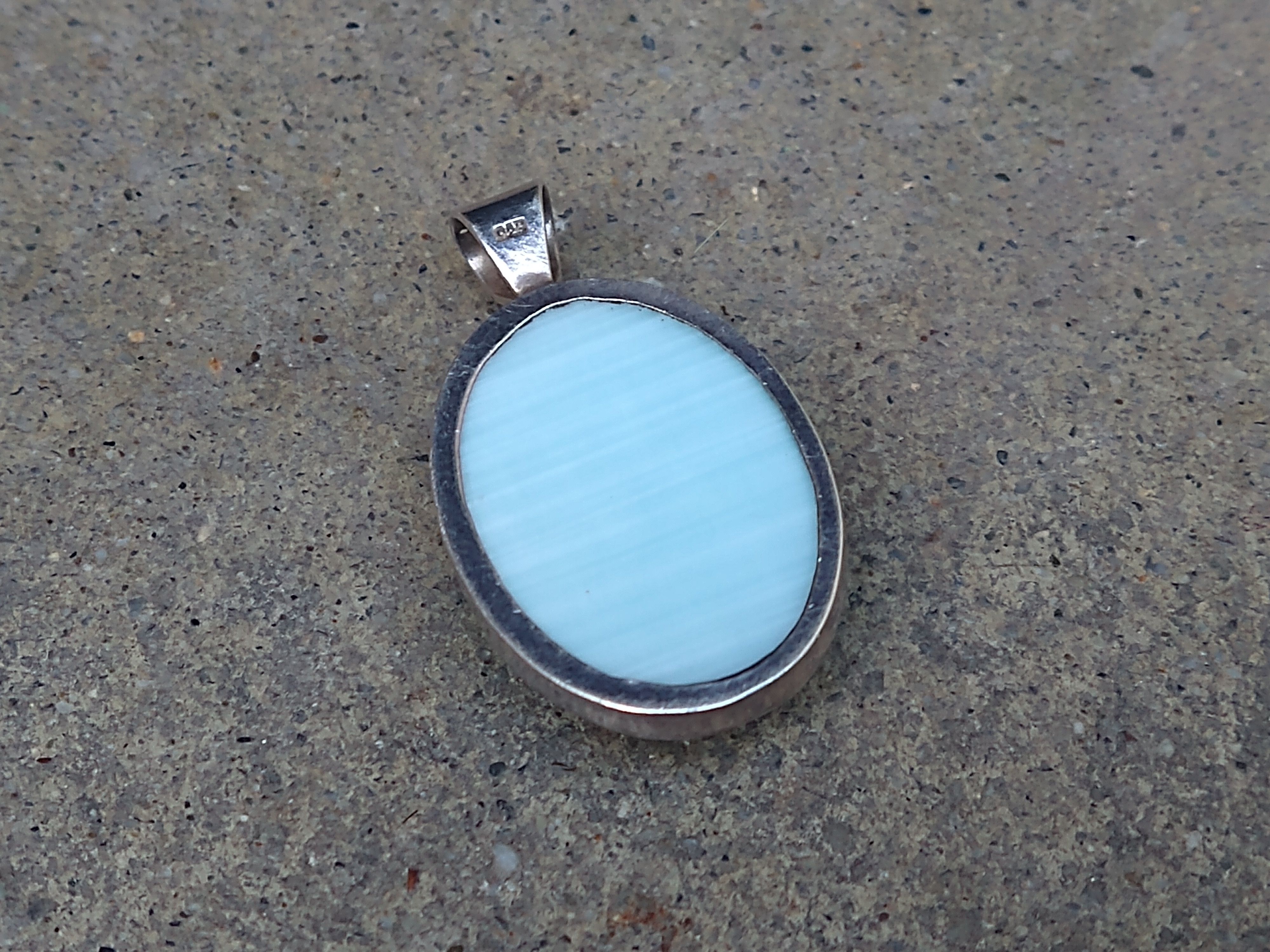 Other Vintage Sterling Silver Pendant Blue Cat's Eye Modern Oval Size ONE SIZE - 8 Thumbnail