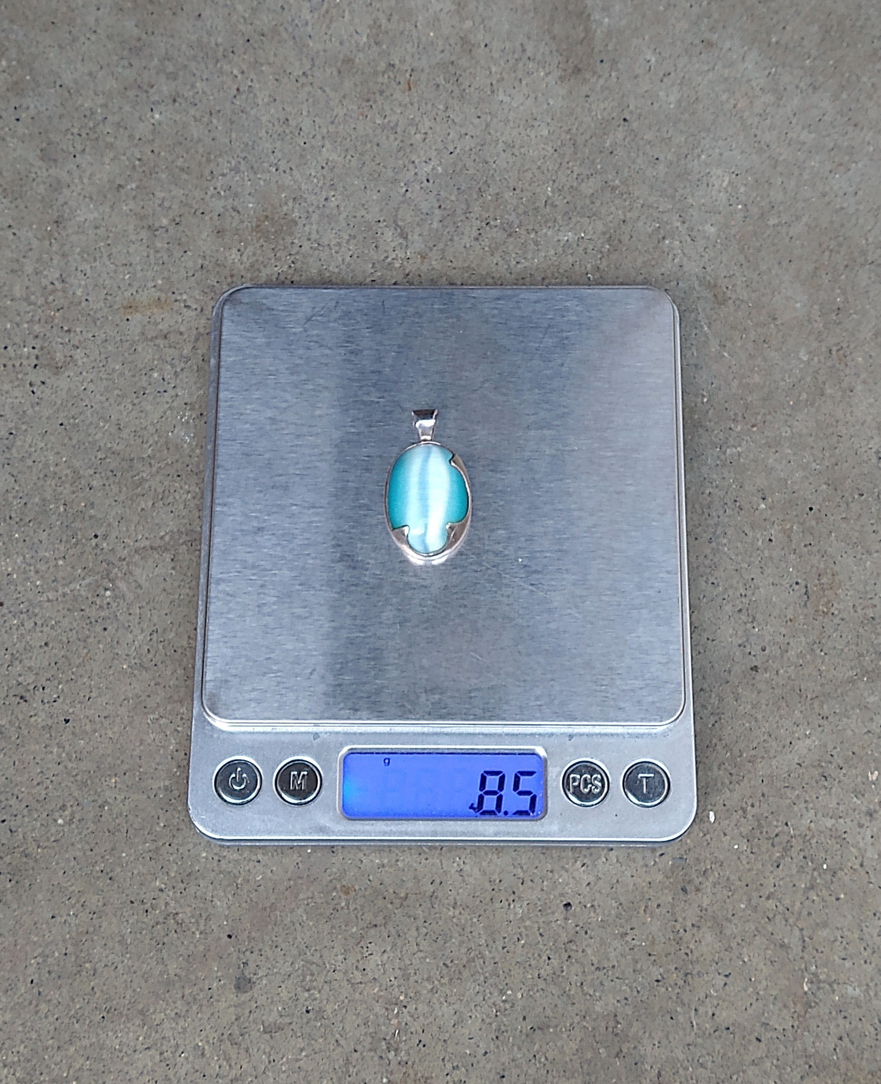 Other Vintage Sterling Silver Pendant Blue Cat's Eye Modern Oval Size ONE SIZE - 13 Thumbnail