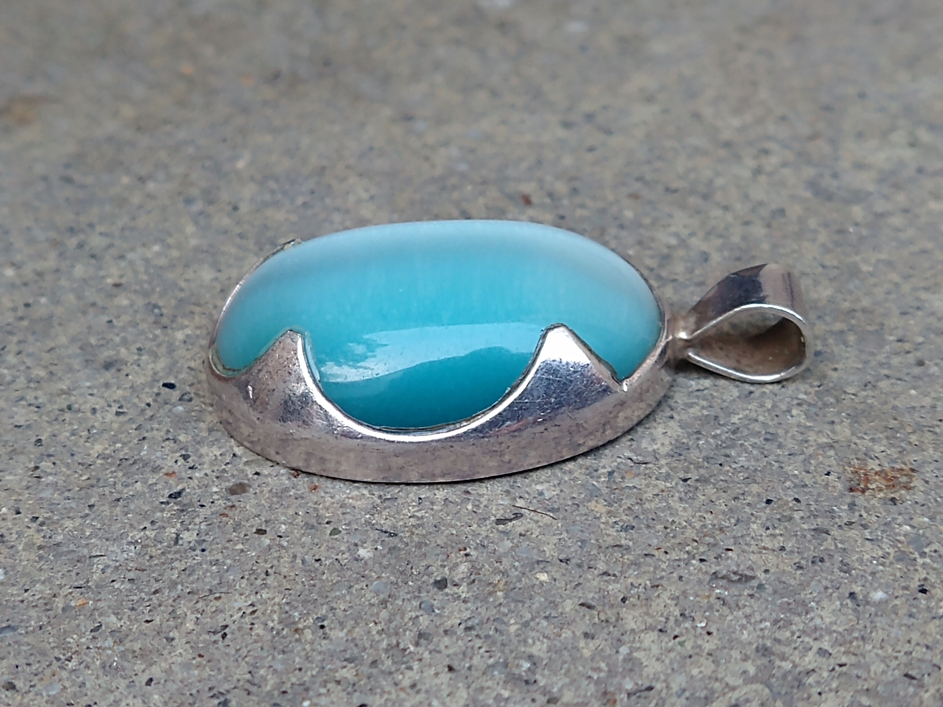 Other Vintage Sterling Silver Pendant Blue Cat's Eye Modern Oval Size ONE SIZE - 3 Thumbnail