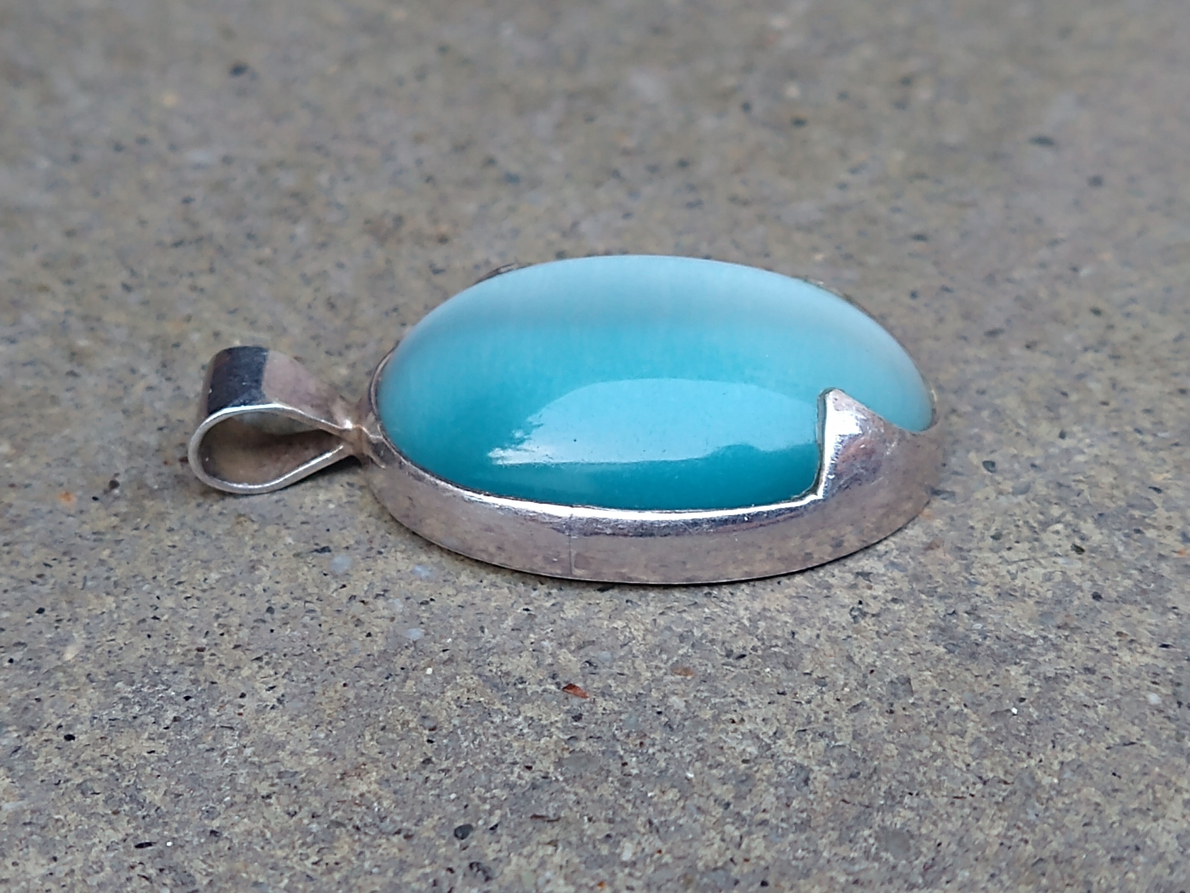 Other Vintage Sterling Silver Pendant Blue Cat's Eye Modern Oval Size ONE SIZE - 4 Thumbnail