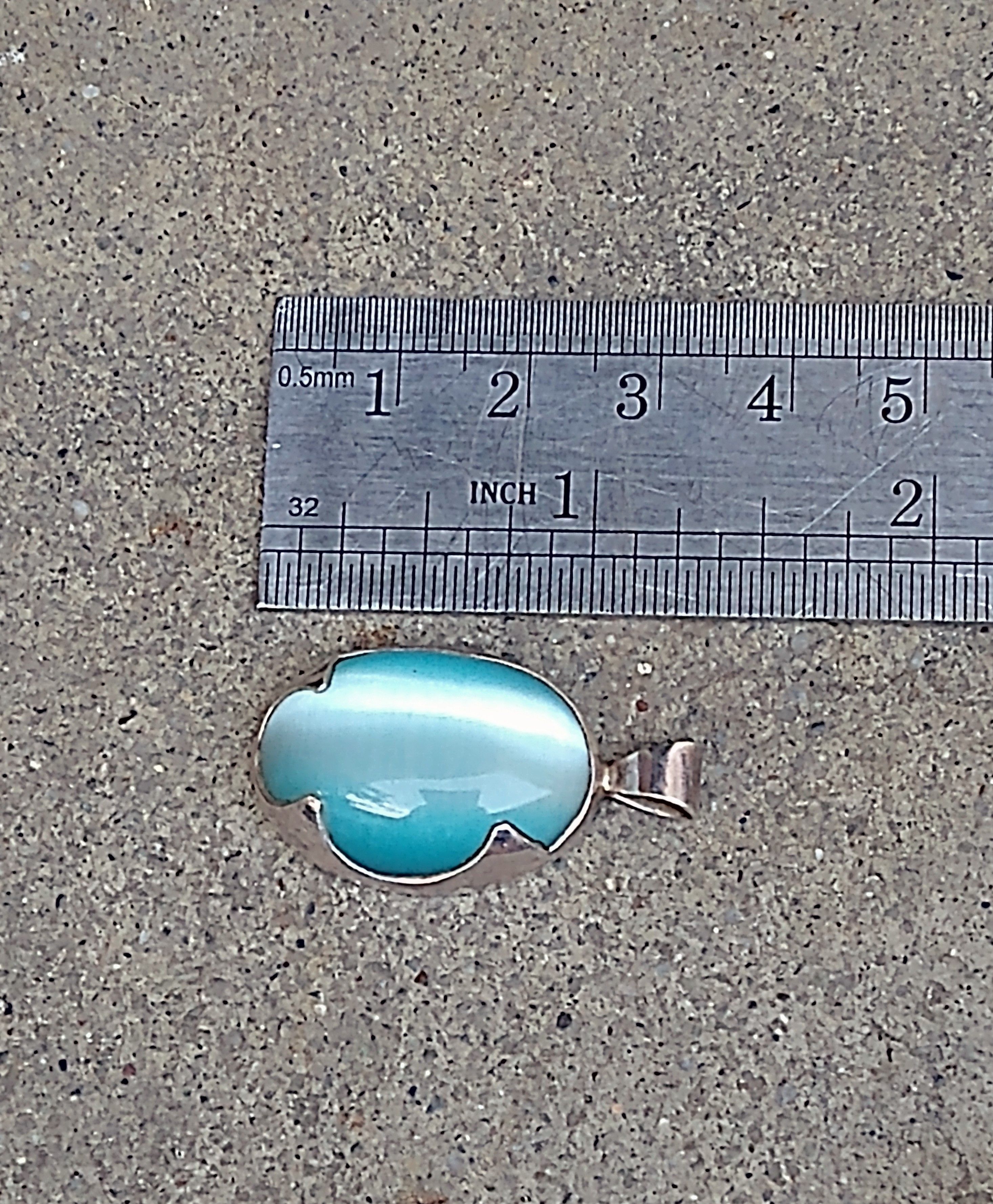 Other Vintage Sterling Silver Pendant Blue Cat's Eye Modern Oval Size ONE SIZE - 12 Thumbnail