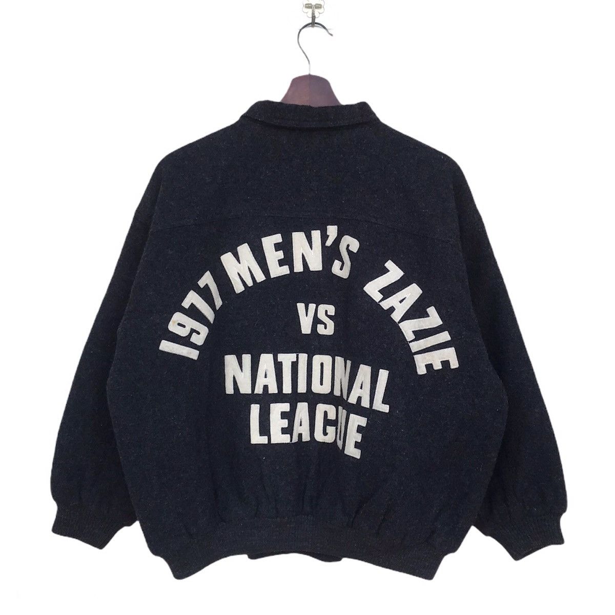 image of Cashmere Wool x Varsity Jacket Vintage Varsity 1977 Mens Zazie Wool Jacket in Grey Black (Size Medi