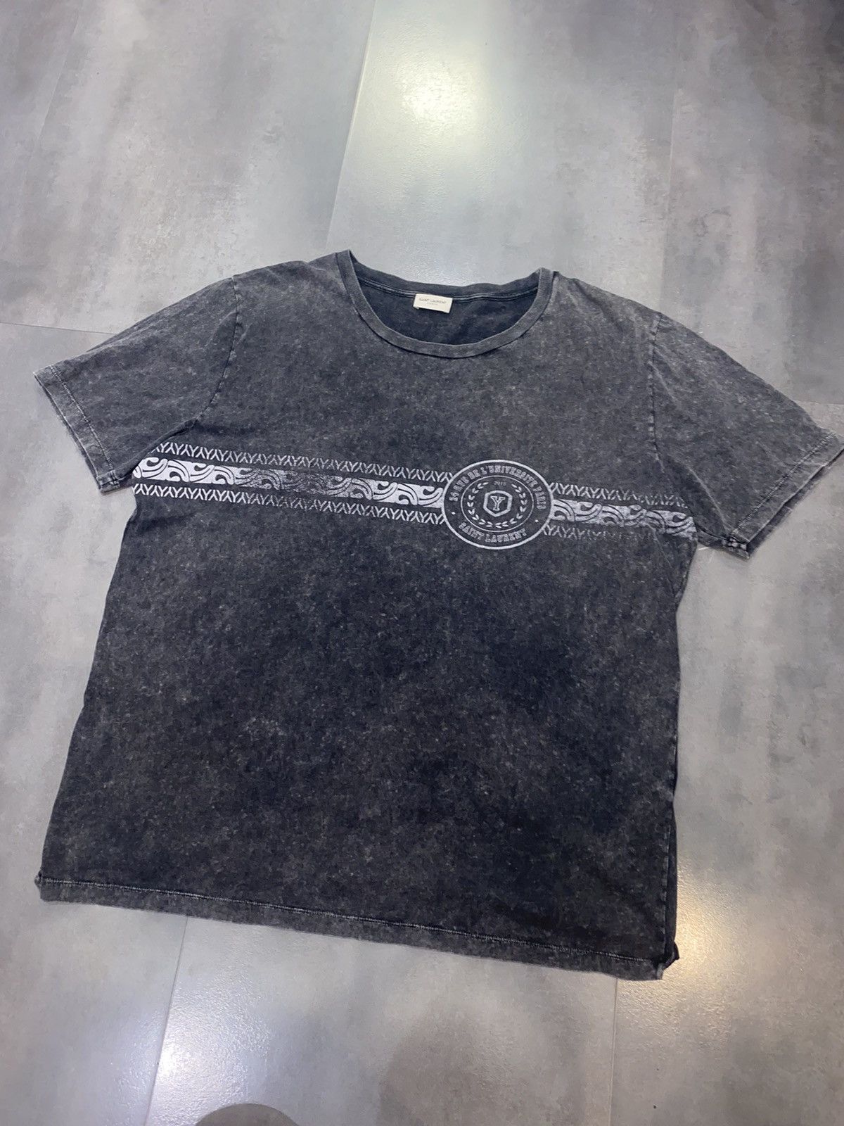 Saint Laurent Paris SS17 Saint Laurent Paris Big Logo Washed Gray T-Shirt Size US XL / EU 56 / 4 - 9 Thumbnail