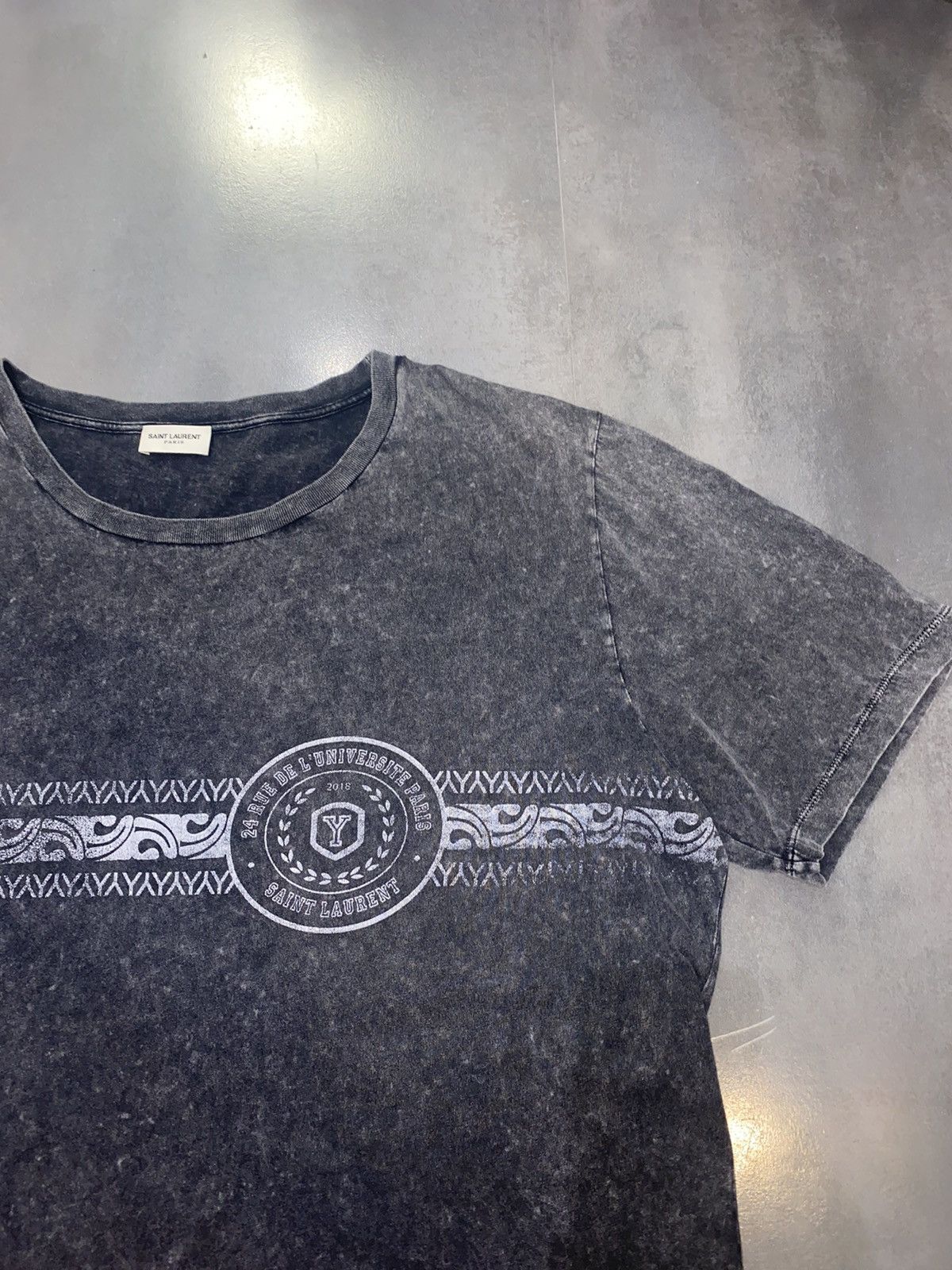 Saint Laurent Paris SS17 Saint Laurent Paris Big Logo Washed Gray T-Shirt Size US XL / EU 56 / 4 - 10 Thumbnail