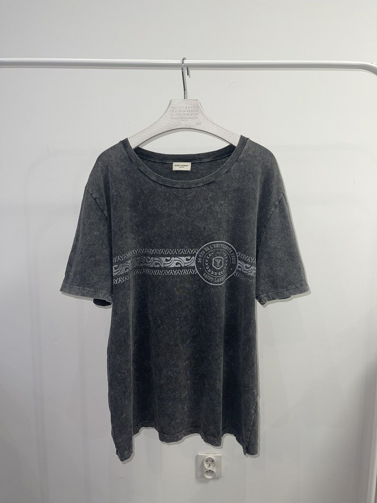 Saint Laurent Paris SS17 Saint Laurent Paris Big Logo Washed Gray T-Shirt Size US XL / EU 56 / 4 - 1 Thumbnail