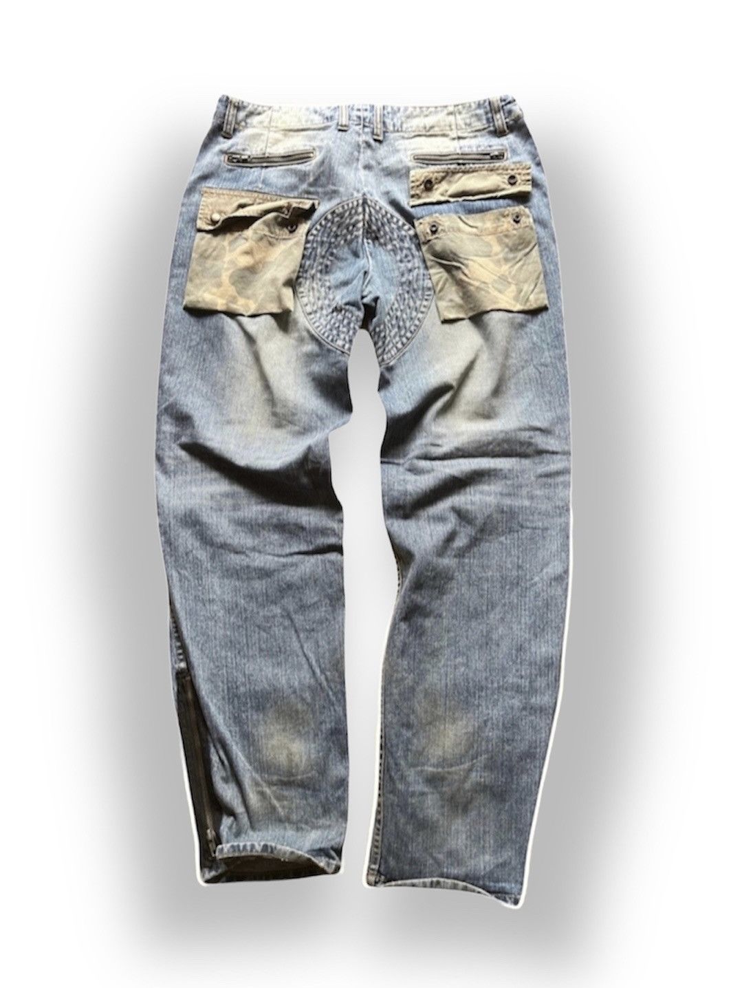 14th Addiction × Exhibit66Studios VINTAGE DISTRESSED EXHIBITIONIST JEANS CAMOUFLAGE POCKETS Size US 36 / EU 52 - 1 Thumbnail