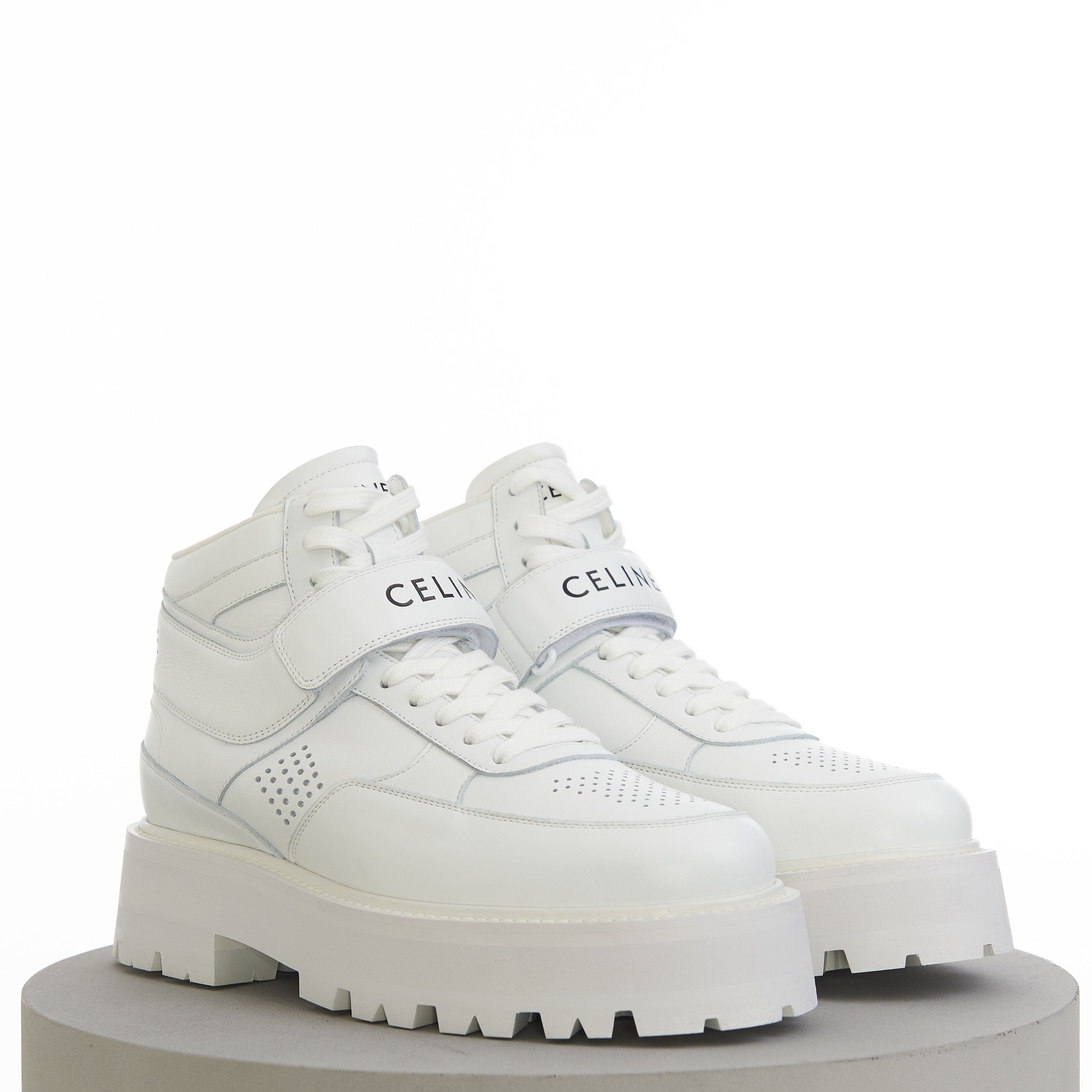 Celine Bulky Trainer High Sneaker With Velcro In White Calfskin Size US 11 / EU 44 - 1 Thumbnail