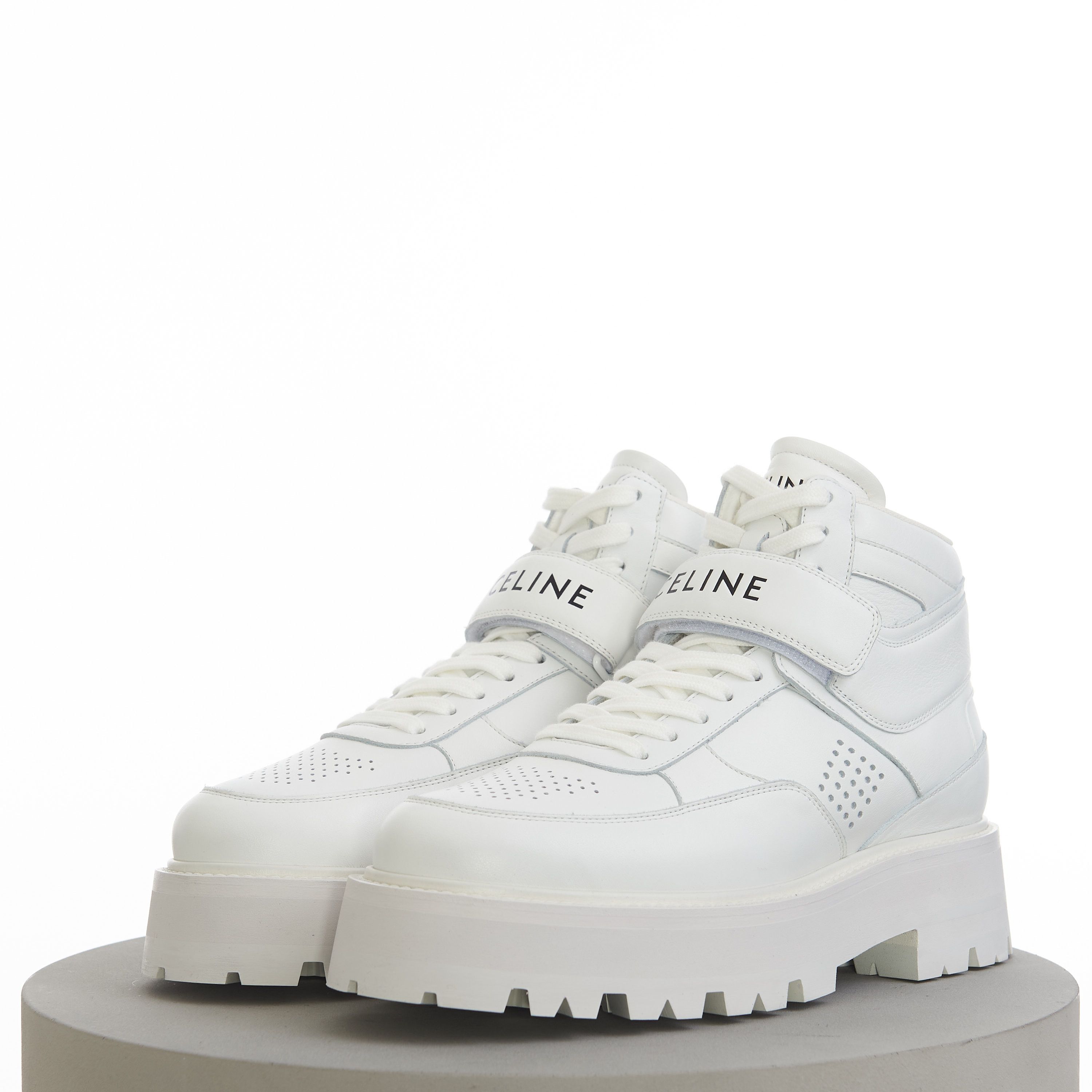 Celine Bulky Trainer High Sneaker With Velcro In White Calfskin Size US 11 / EU 44 - 12 Thumbnail