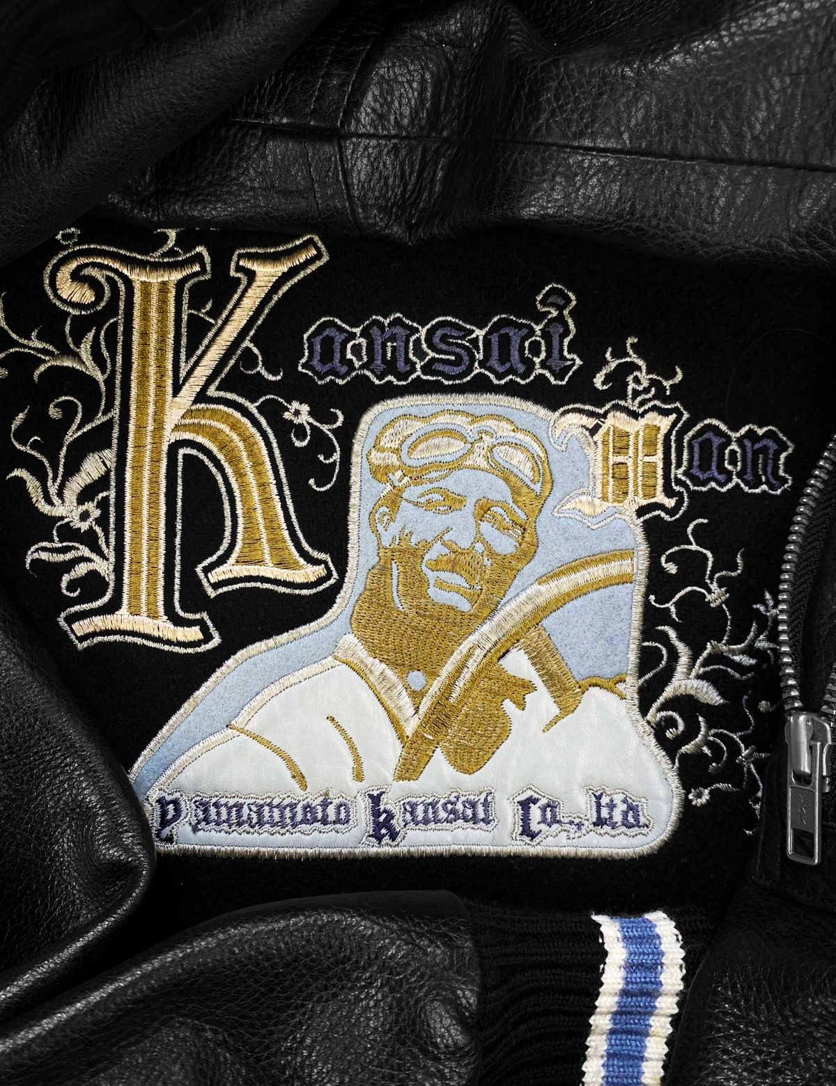 Kansai Yamamoto 90s Kansai Yamamoto SS100 Leather Embroidered Varsity Jacket Size US L / EU 52-54 / 3 - 5 Thumbnail