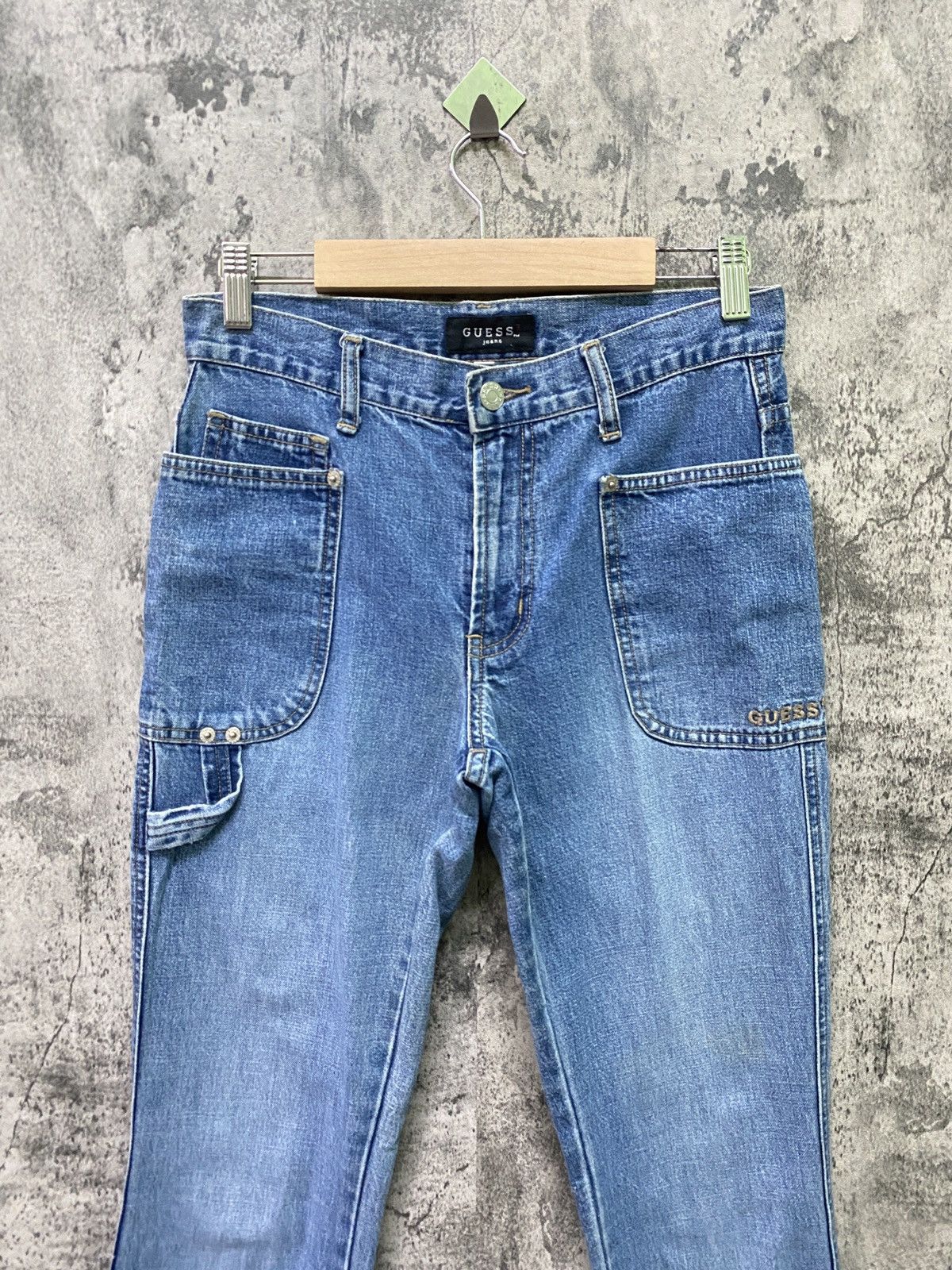Guess × Vintage Vintage GUESS Talon Zipper Workwear Carpenter Flared Jeans Size US 27 - 3 Thumbnail