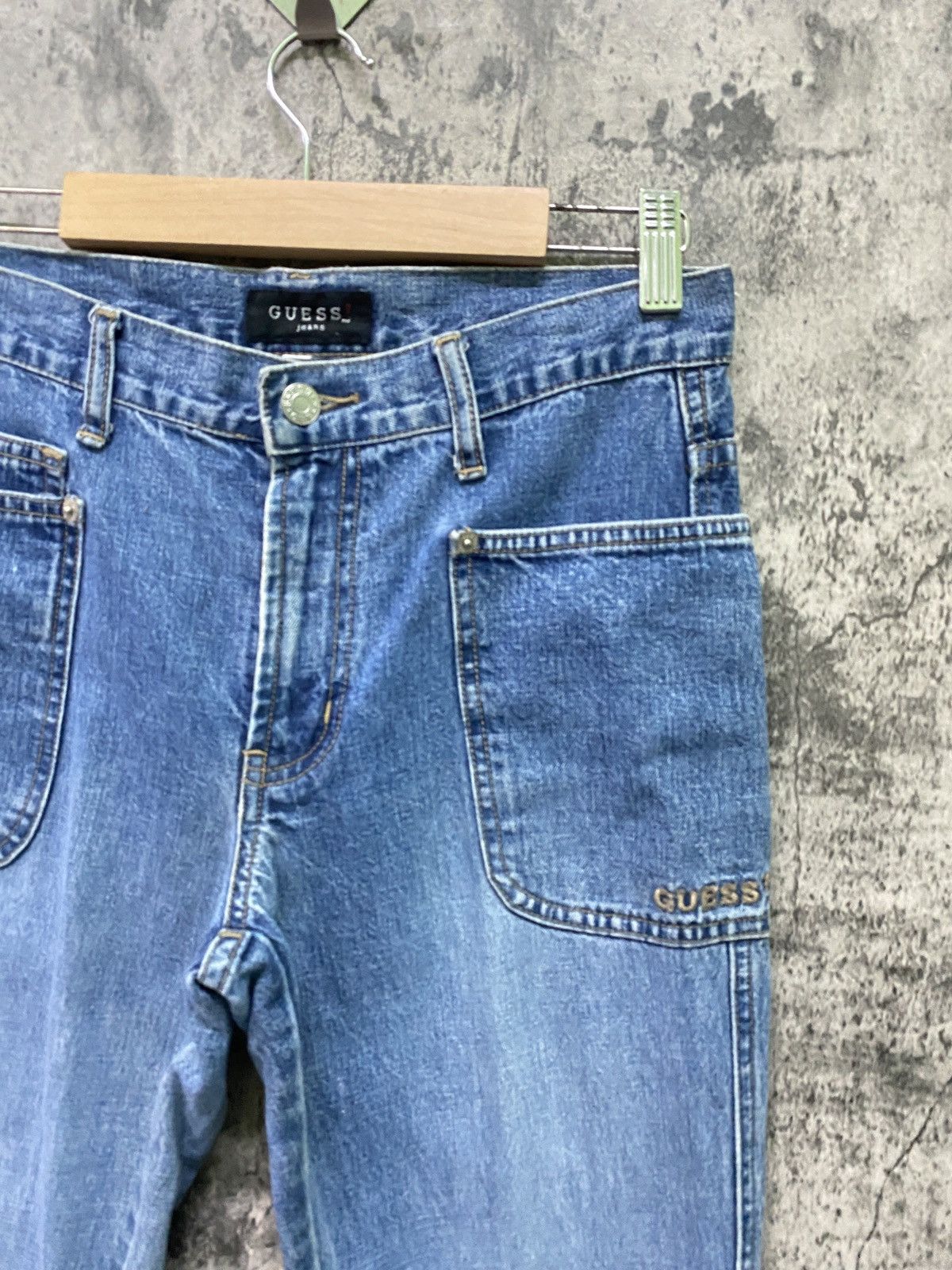 Guess × Vintage Vintage GUESS Talon Zipper Workwear Carpenter Flared Jeans Size US 27 - 5 Thumbnail
