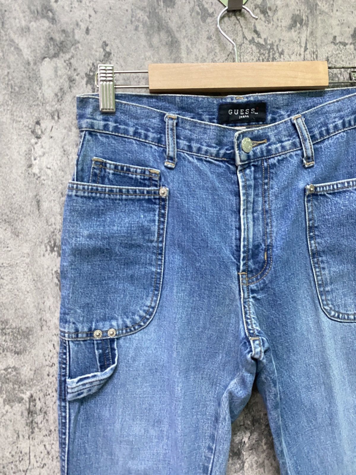 Guess × Vintage Vintage GUESS Talon Zipper Workwear Carpenter Flared Jeans Size US 27 - 4 Thumbnail