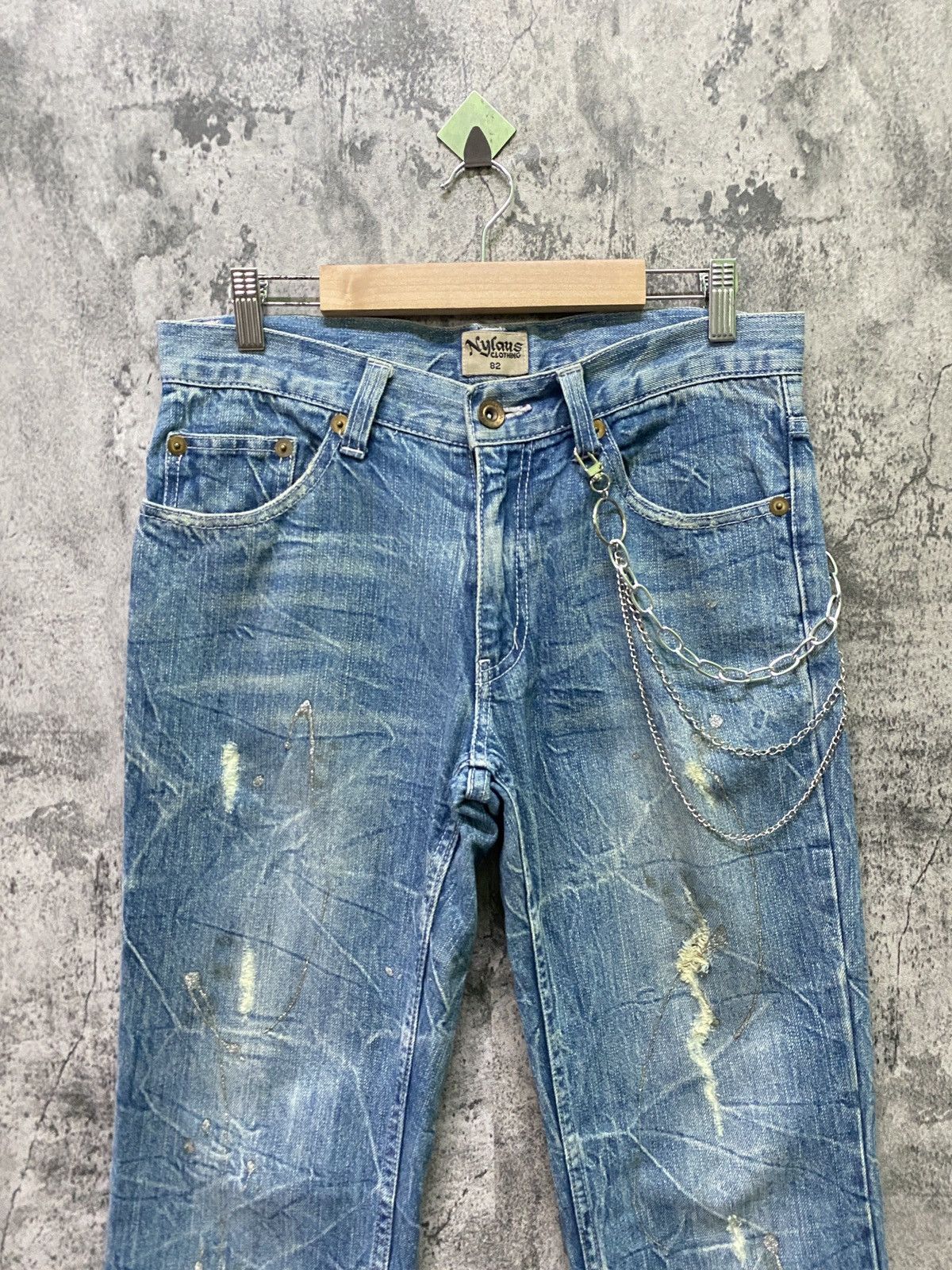 Japanese Brand Flared NYLAUS CLOTHING Acid Wash Glitter Splash Jeans Size US 31 - 3 Thumbnail