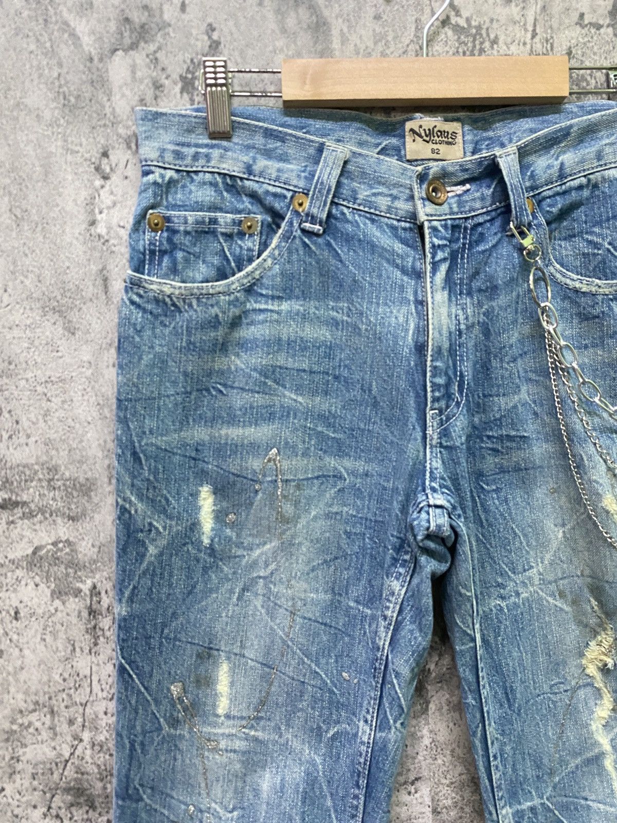Japanese Brand Flared NYLAUS CLOTHING Acid Wash Glitter Splash Jeans Size US 31 - 4 Thumbnail
