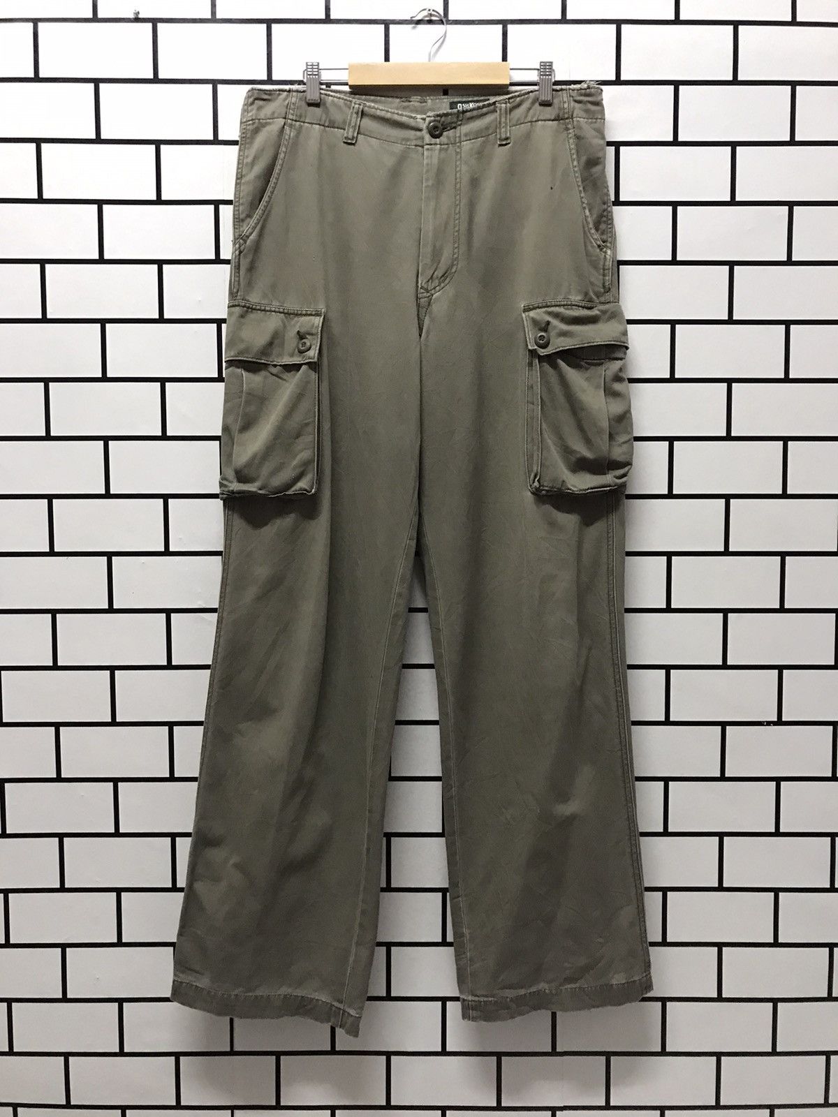 image of 90’S Oshkosh Cargo Distressed Casual Work Wear Pants in Olive/Grey, Men's (Size 36)