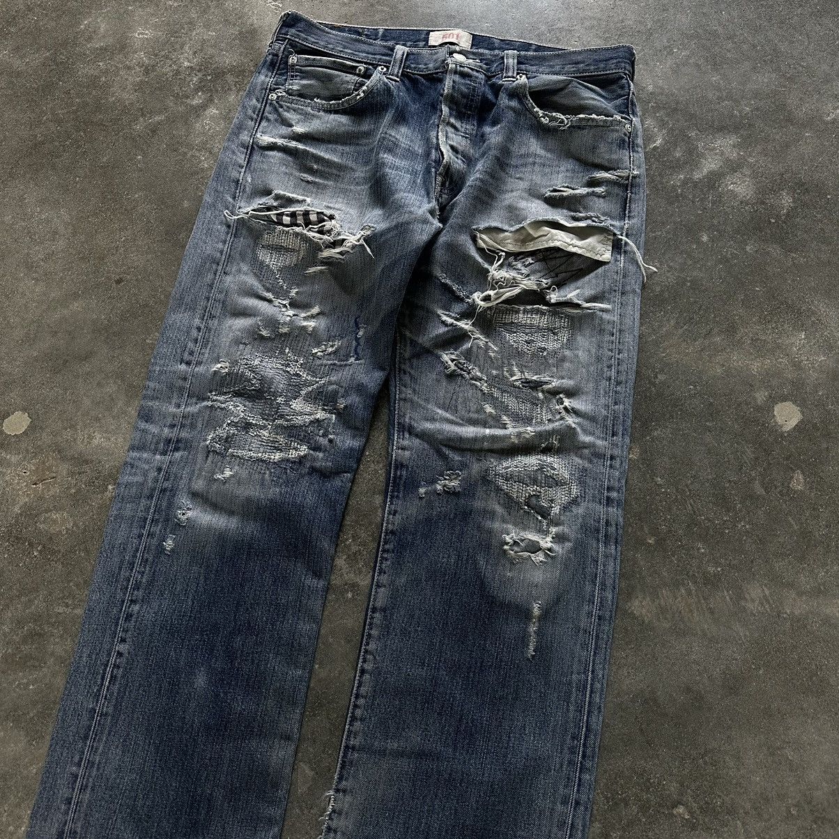 image of Levis x Vintage Levi’S 501 Repair Distressed Denim in Indigo, Men's (Size 33)