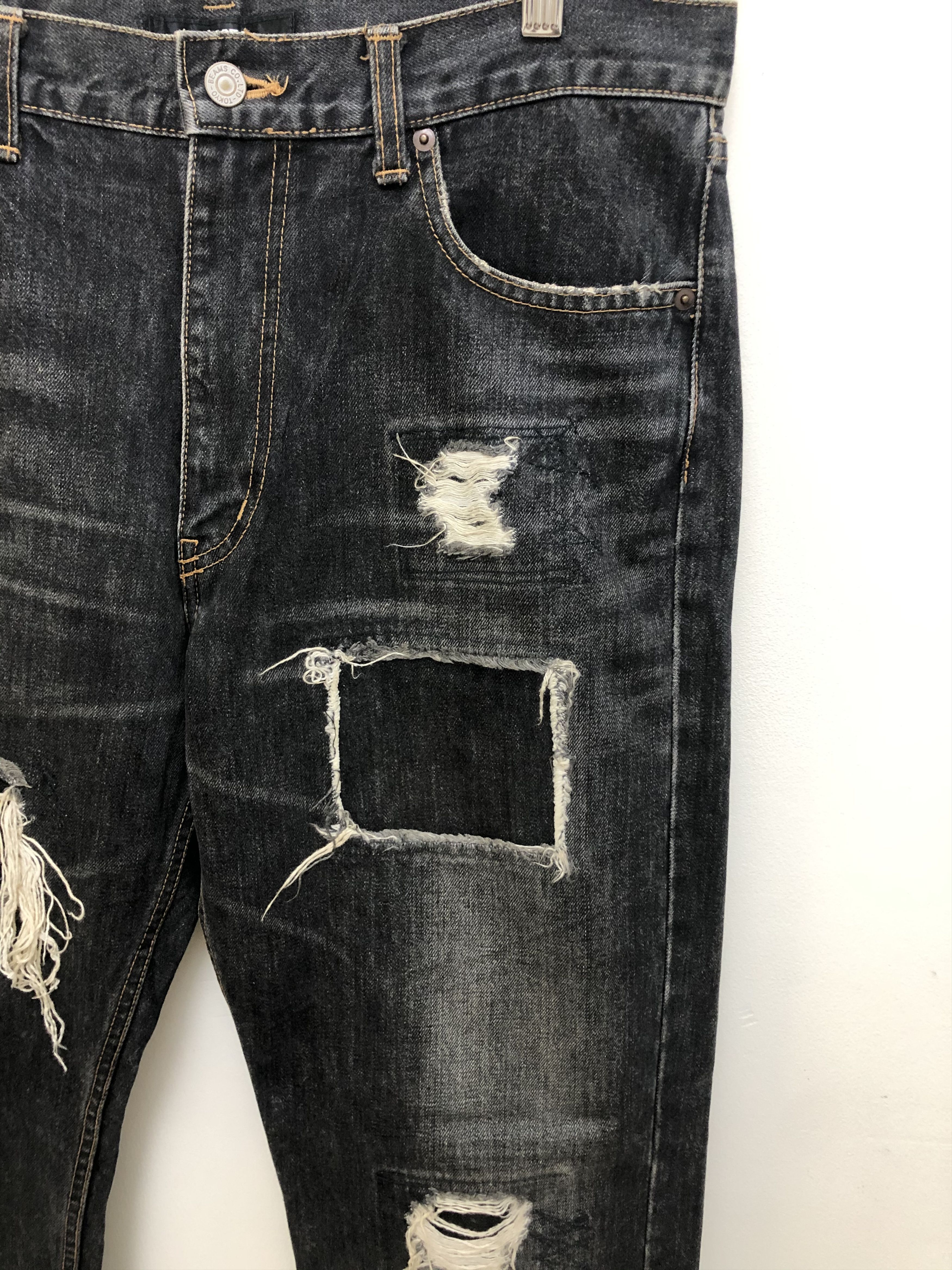 Beams Plus × Japanese Brand Beams Made In Japan Distressed Denim Jeans Black Size US 34 / EU 50 - 5 Thumbnail