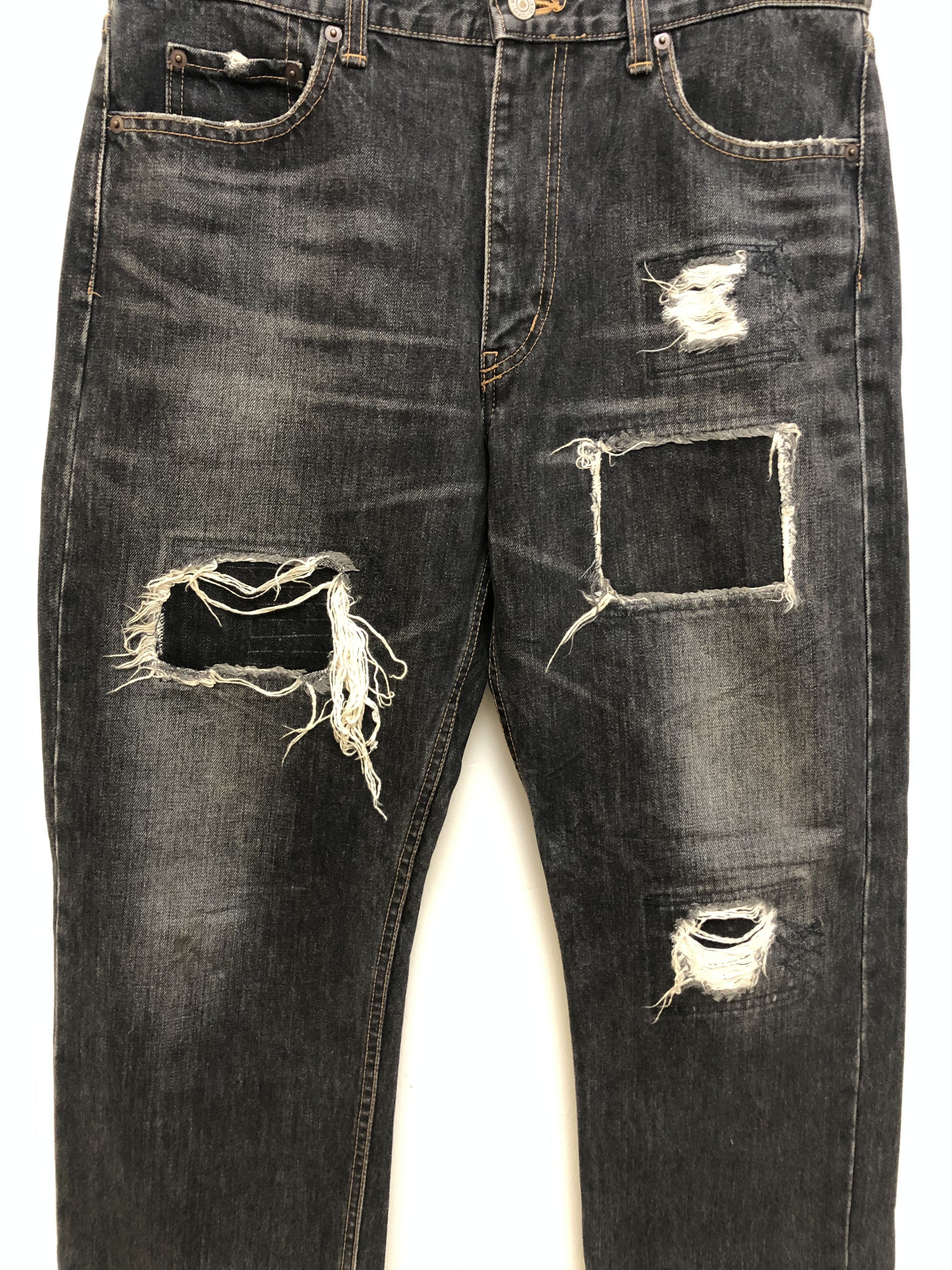 Beams Plus × Japanese Brand Beams Made In Japan Distressed Denim Jeans Black Size US 34 / EU 50 - 3 Thumbnail