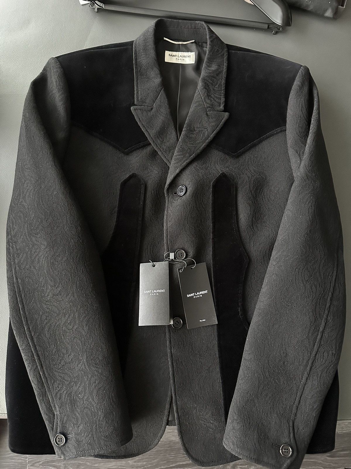 Saint Laurent Paris × Yves Saint Laurent $3,600 SuperRunway Velvet Embroidery Virgin Wool Blazer New Size 50R - 24 Thumbnail