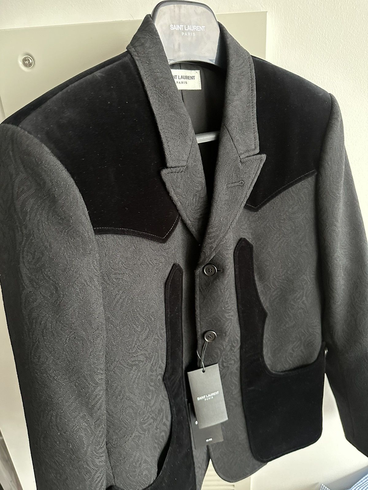 Saint Laurent Paris × Yves Saint Laurent $3,600 SuperRunway Velvet Embroidery Virgin Wool Blazer New Size 50R - 20 Thumbnail