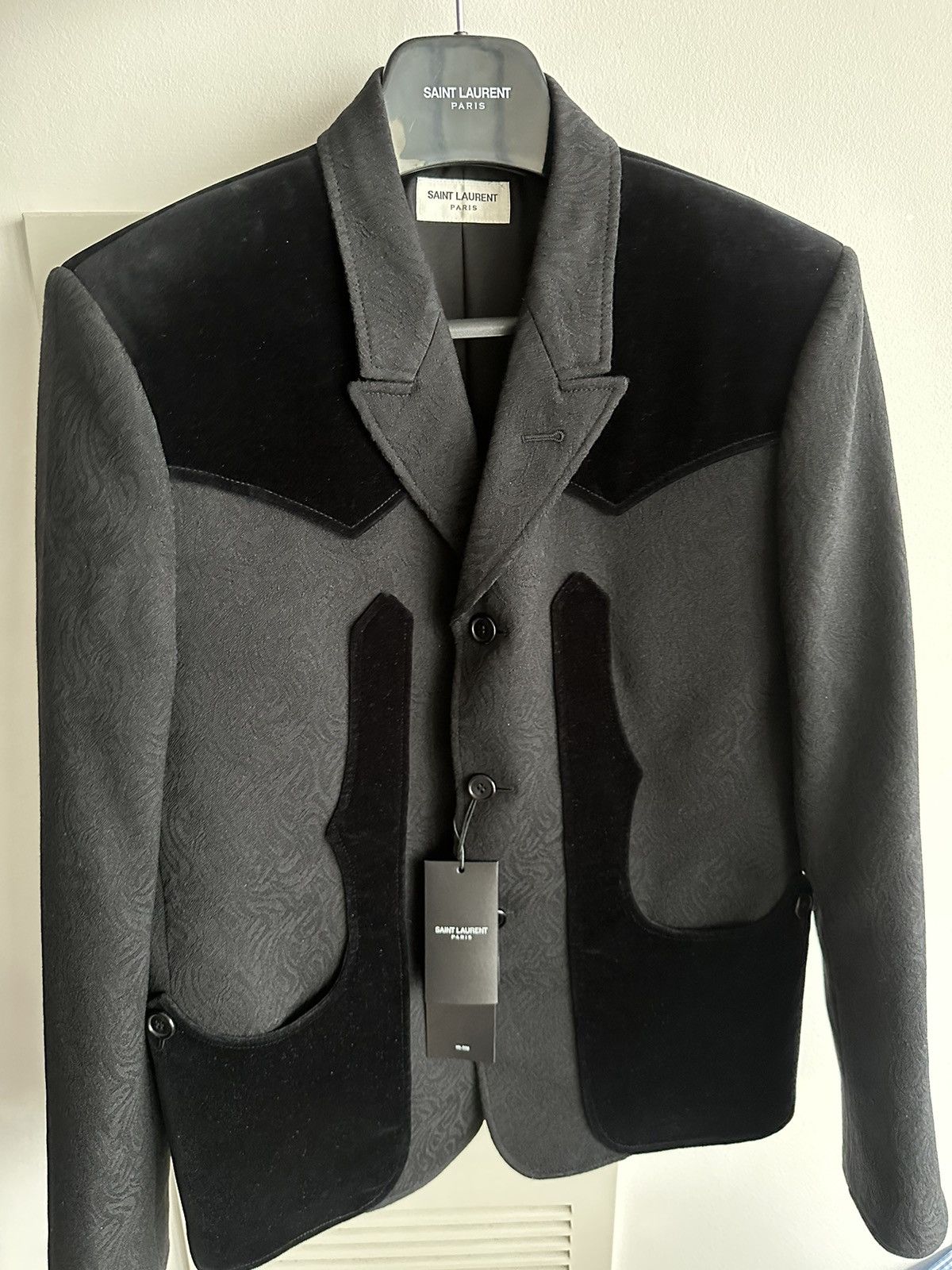 Saint Laurent Paris × Yves Saint Laurent $3,600 SuperRunway Velvet Embroidery Virgin Wool Blazer New Size 50R - 15 Thumbnail