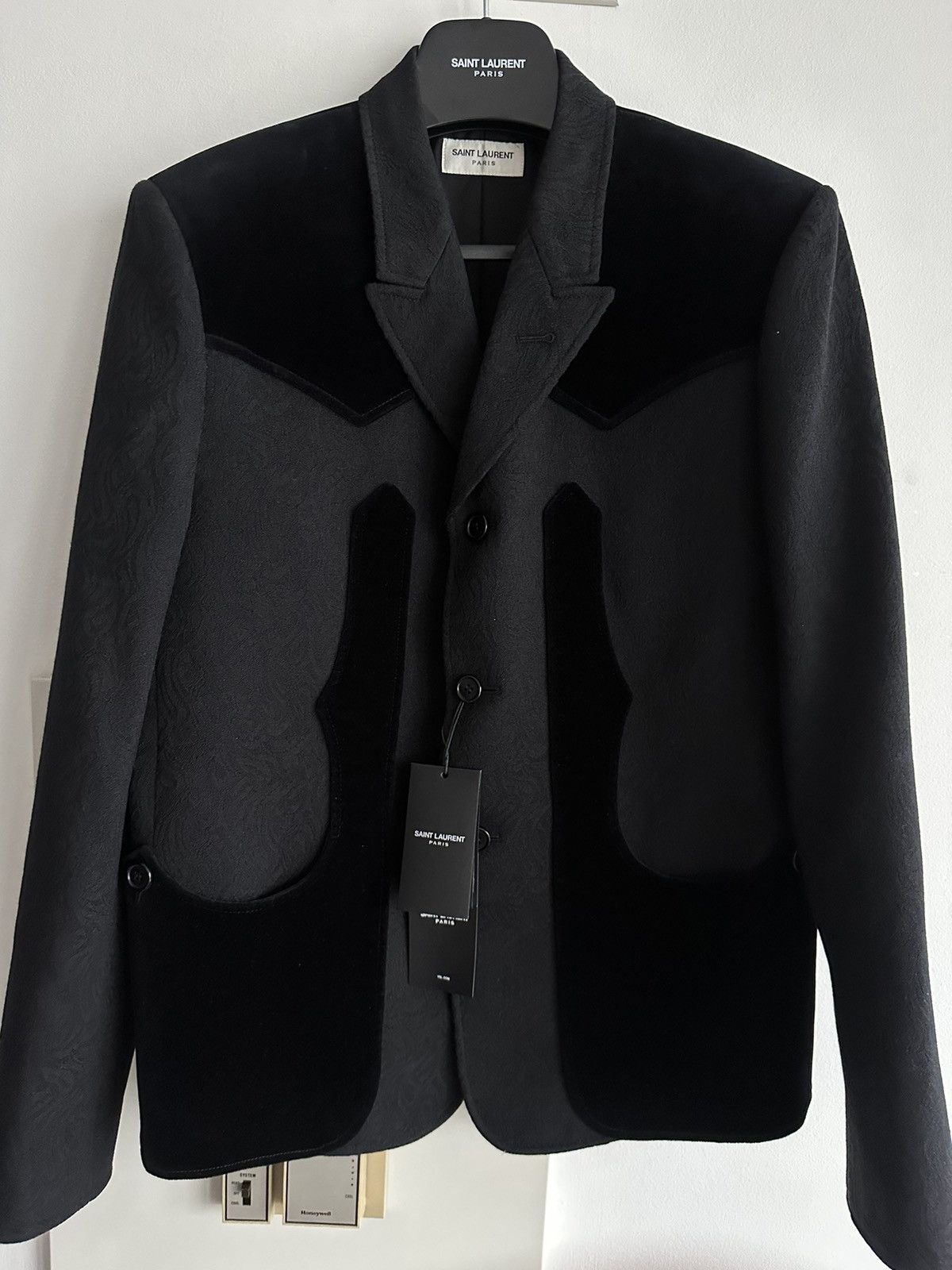 Saint Laurent Paris × Yves Saint Laurent $3,600 SuperRunway Velvet Embroidery Virgin Wool Blazer New Size 50R - 2 Thumbnail