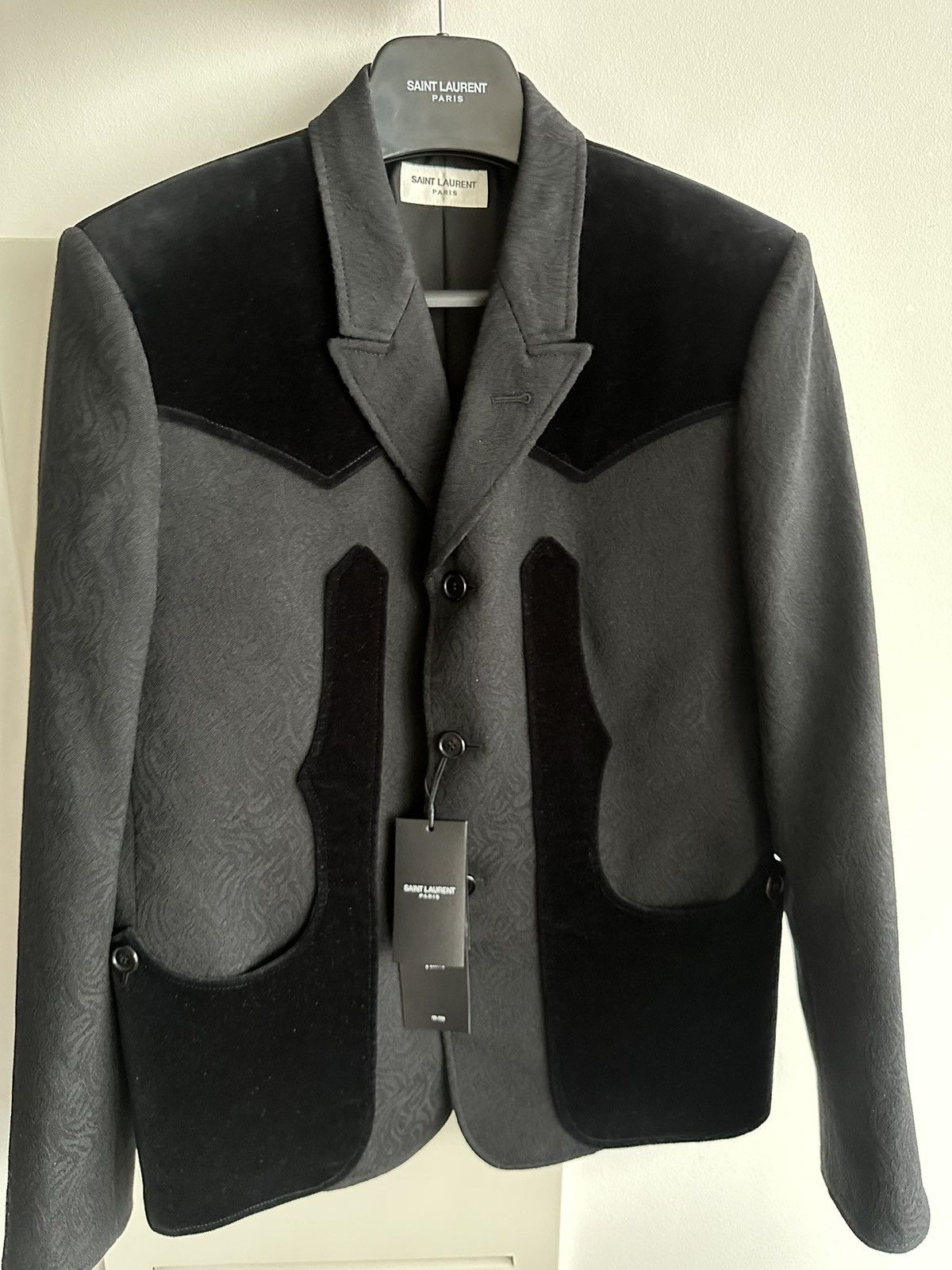 Saint Laurent Paris × Yves Saint Laurent $3,600 SuperRunway Velvet Embroidery Virgin Wool Blazer New Size 50R - 16 Thumbnail