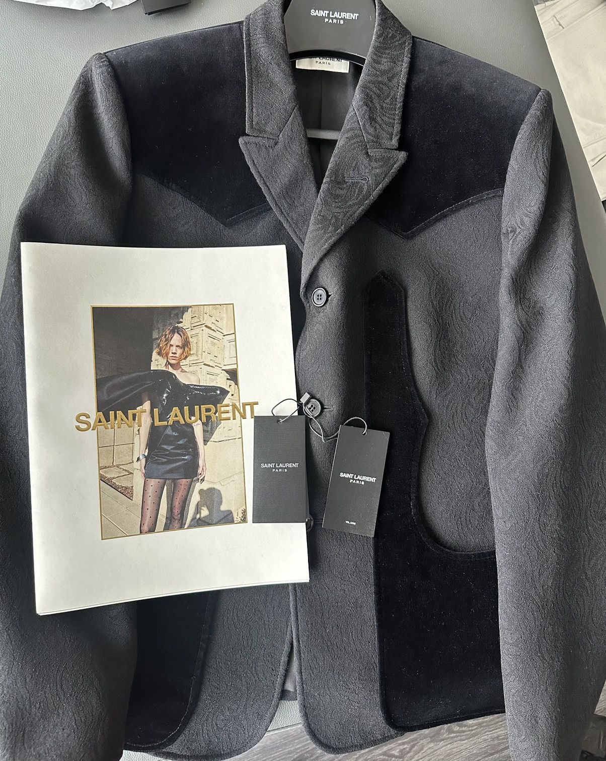 Saint Laurent Paris × Yves Saint Laurent $3,600 SuperRunway Velvet Embroidery Virgin Wool Blazer New Size 50R - 3 Thumbnail
