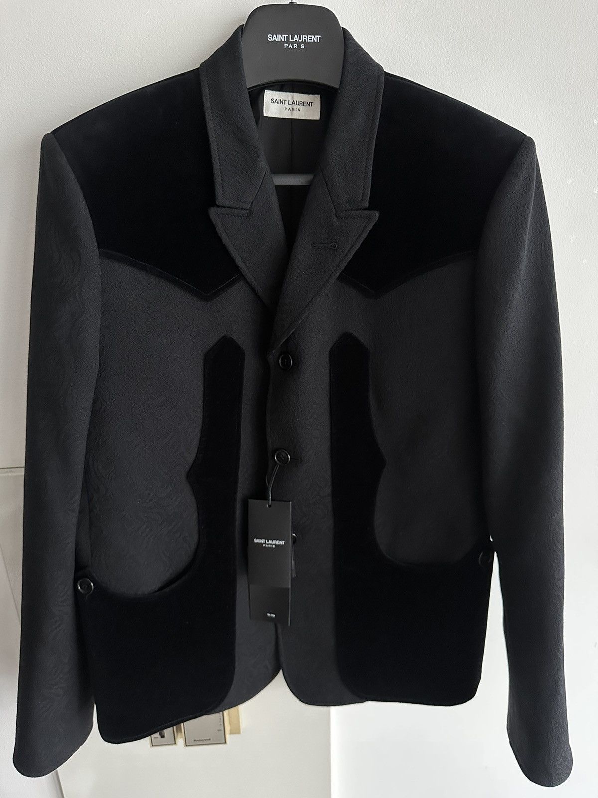 Saint Laurent Paris × Yves Saint Laurent $3,600 SuperRunway Velvet Embroidery Virgin Wool Blazer New Size 50R - 14 Thumbnail