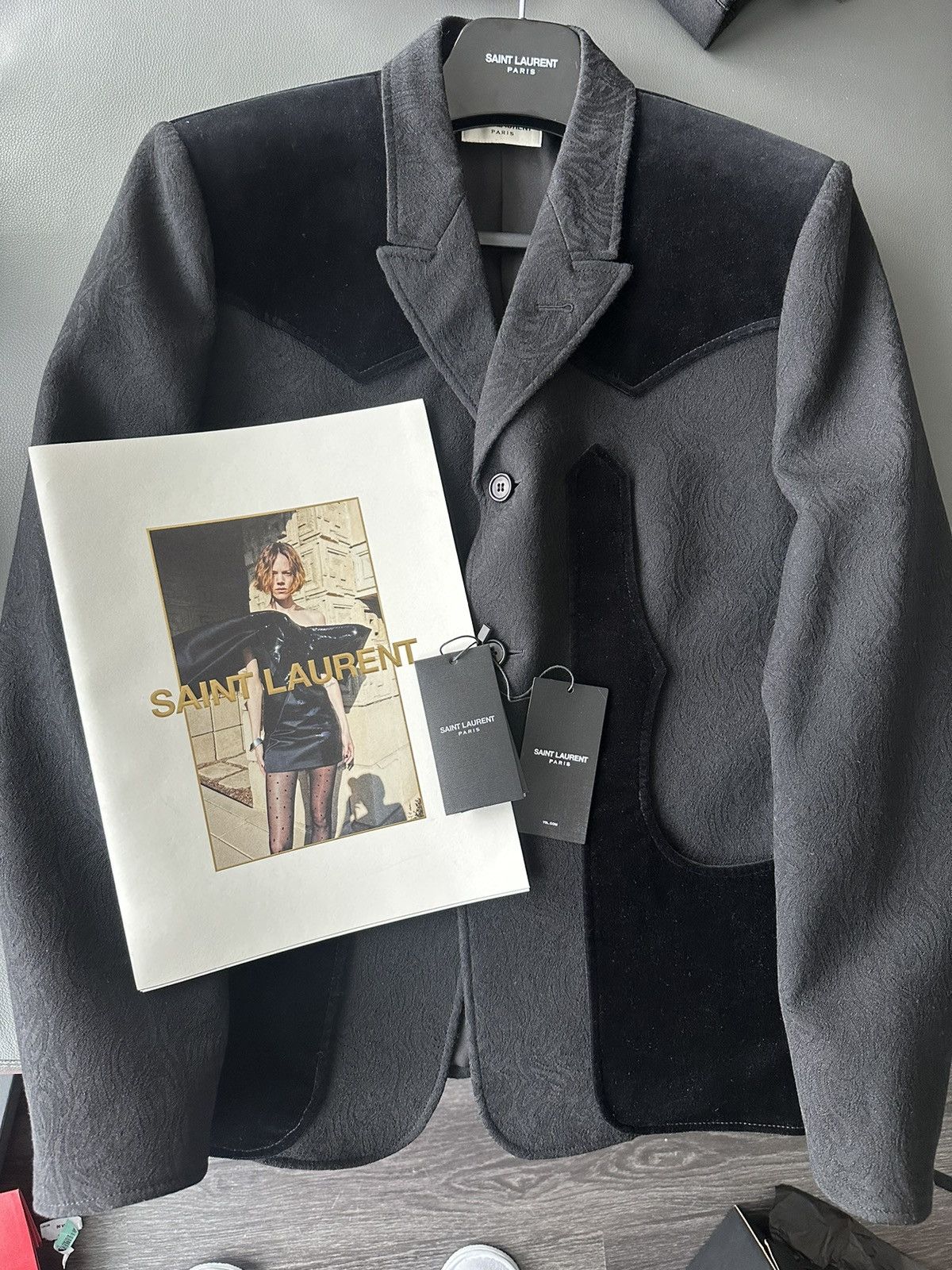 Saint Laurent Paris × Yves Saint Laurent $3,600 SuperRunway Velvet Embroidery Virgin Wool Blazer New Size 50R - 12 Thumbnail