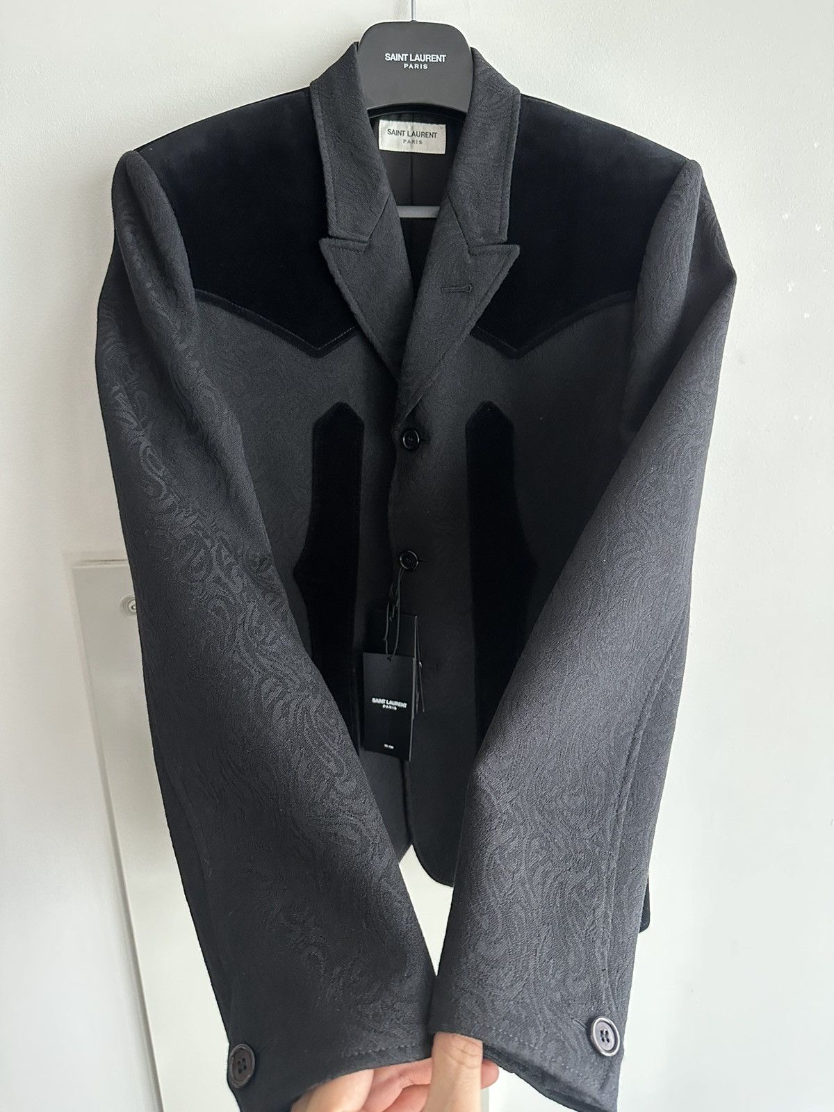 Saint Laurent Paris × Yves Saint Laurent $3,600 SuperRunway Velvet Embroidery Virgin Wool Blazer New Size 50R - 6 Thumbnail