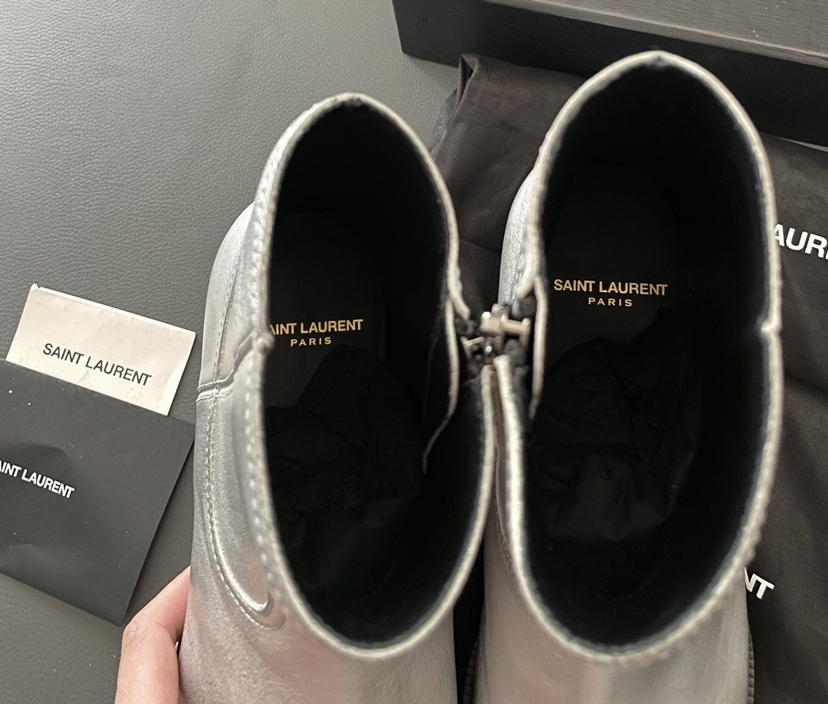 Saint Laurent Paris × Yves Saint Laurent Brand NEW Classic aMetallic Silver Lukas 40 Leather Boots Size US 9.5 / EU 42-43 - 16 Thumbnail