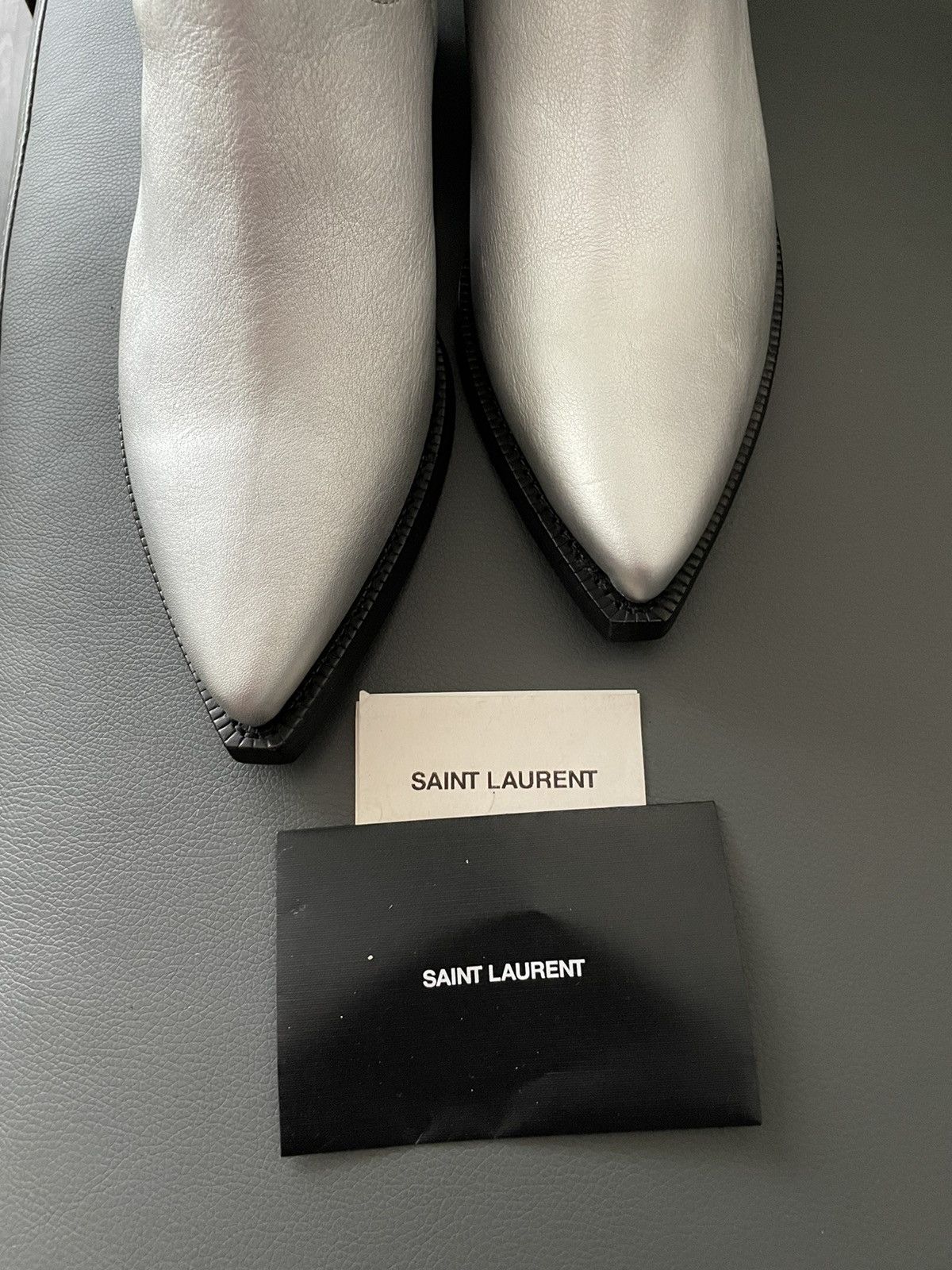 Saint Laurent Paris × Yves Saint Laurent Brand NEW Classic aMetallic Silver Lukas 40 Leather Boots Size US 9.5 / EU 42-43 - 18 Thumbnail