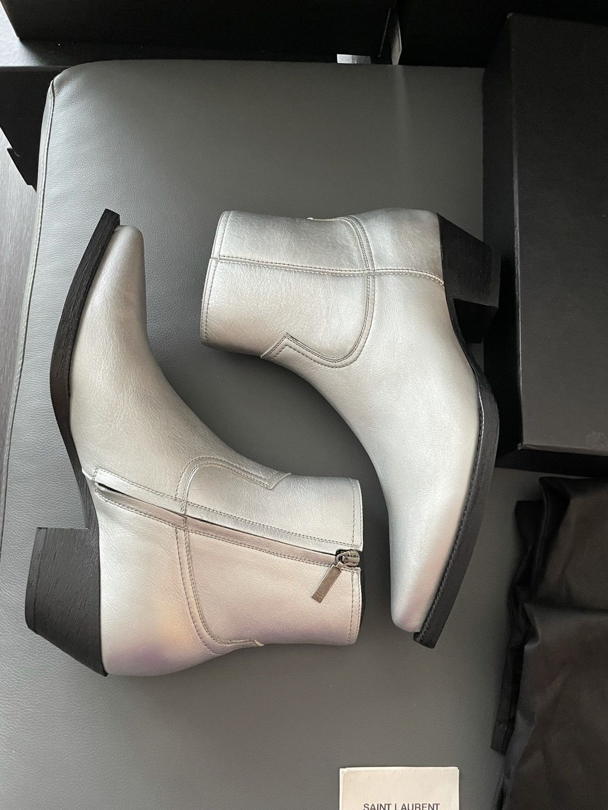 Saint Laurent Paris × Yves Saint Laurent Brand NEW Classic aMetallic Silver Lukas 40 Leather Boots Size US 9.5 / EU 42-43 - 6 Thumbnail