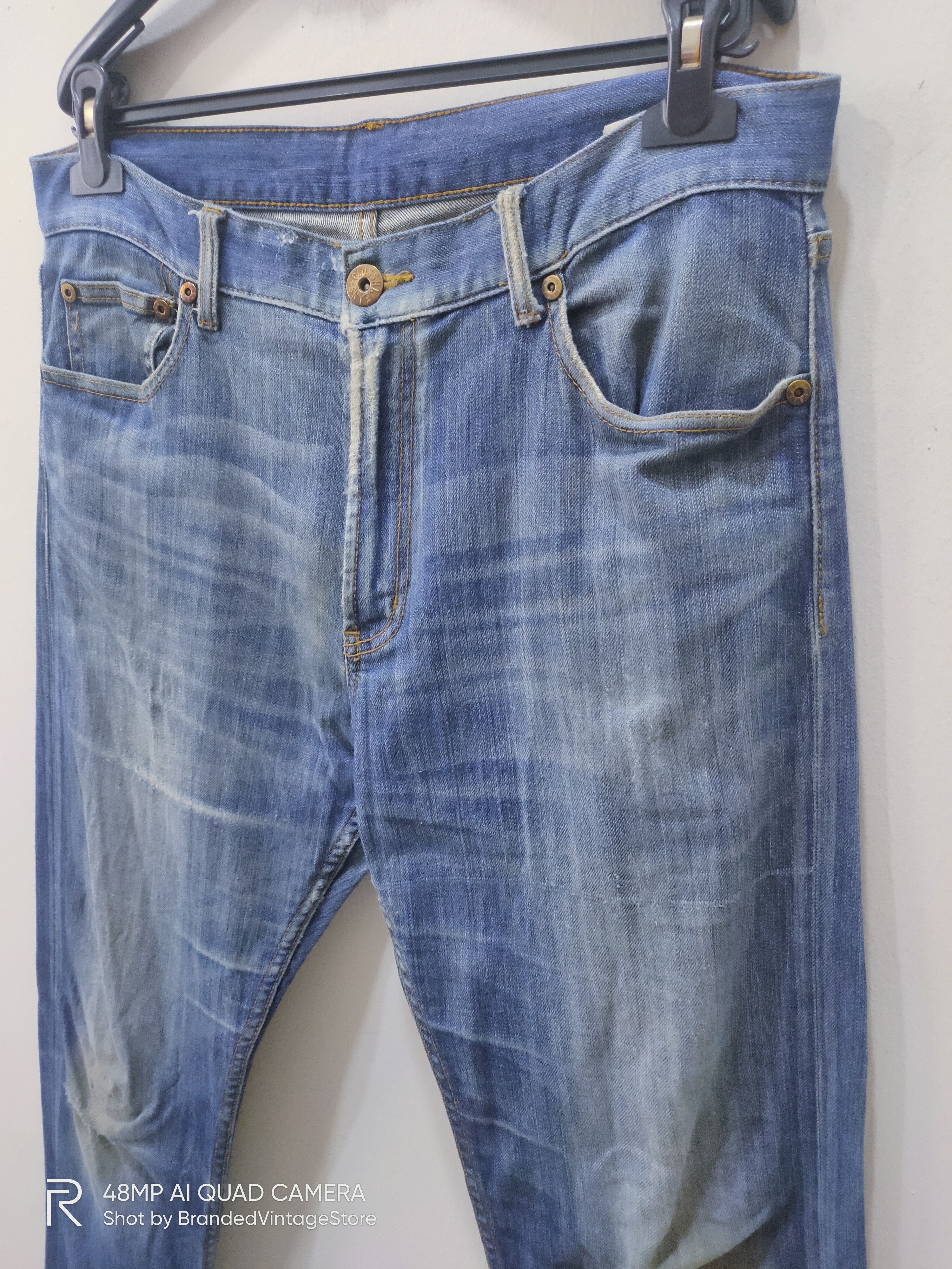 Japanese Brand CLOSSHI Distressed Denim Acid Wash Punk Pattern Biker Jeans Size US 34 / EU 50 - 8 Thumbnail