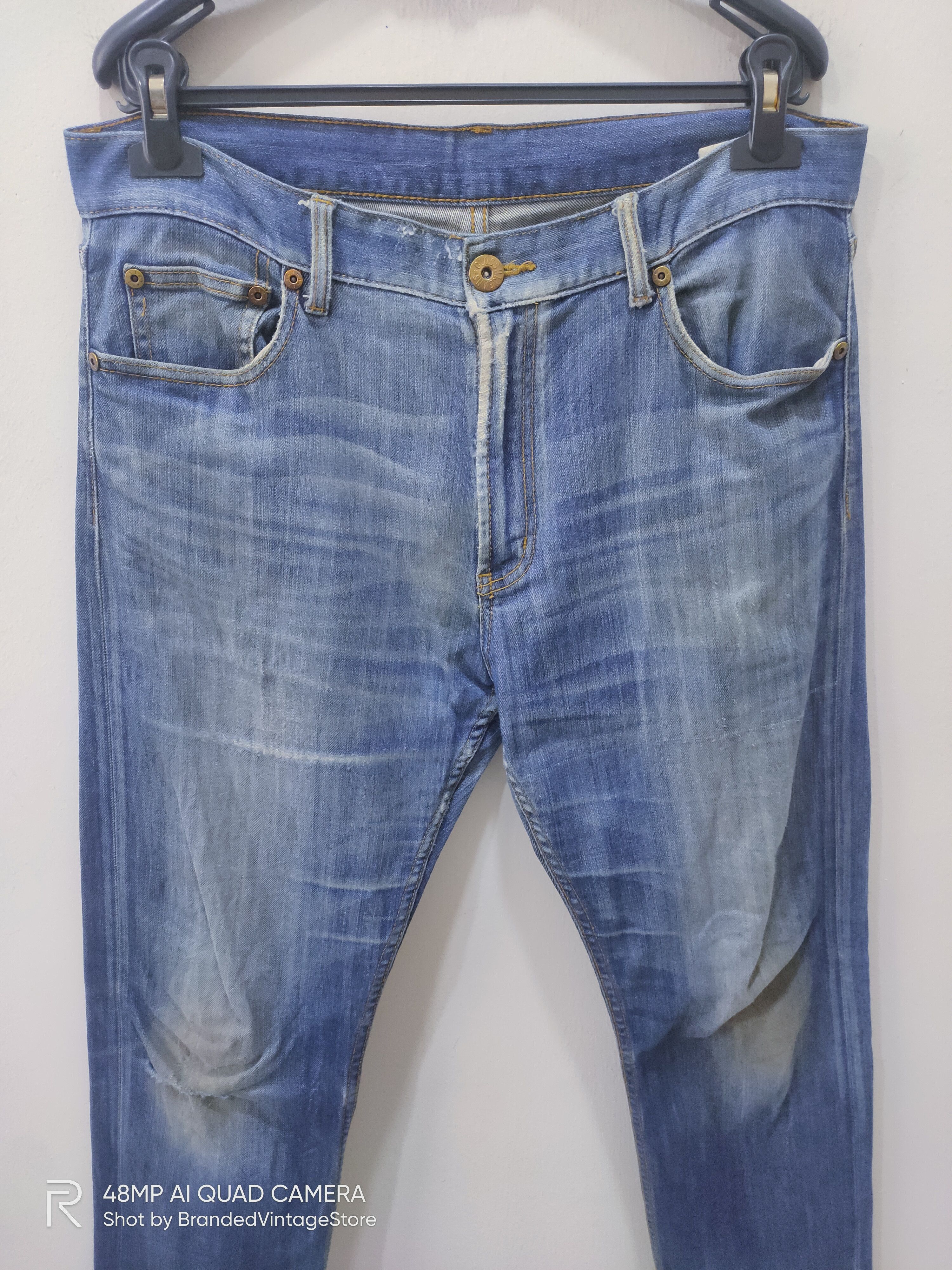 Japanese Brand CLOSSHI Distressed Denim Acid Wash Punk Pattern Biker Jeans Size US 34 / EU 50 - 4 Thumbnail