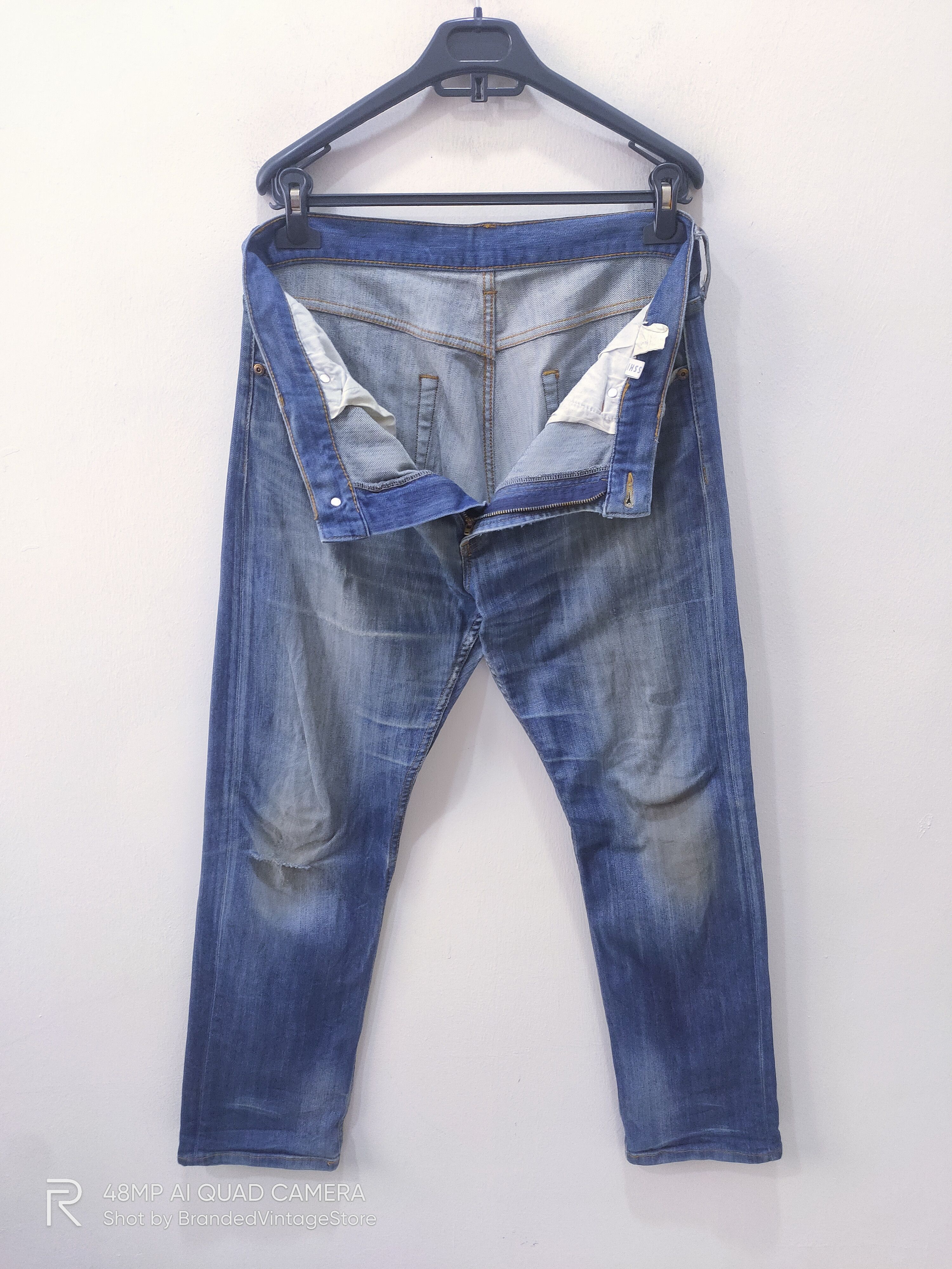Japanese Brand CLOSSHI Distressed Denim Acid Wash Punk Pattern Biker Jeans Size US 34 / EU 50 - 3 Thumbnail