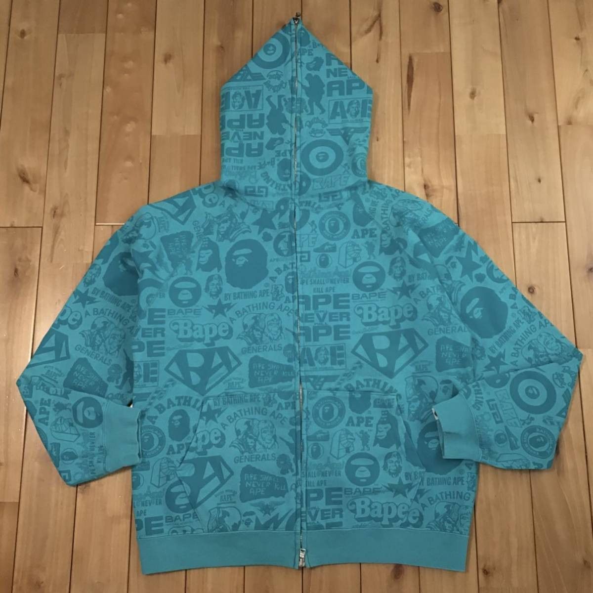 Bape × Nigo BAPE logo full zip hoodie turquoise blue a bathing ape NIGO ...