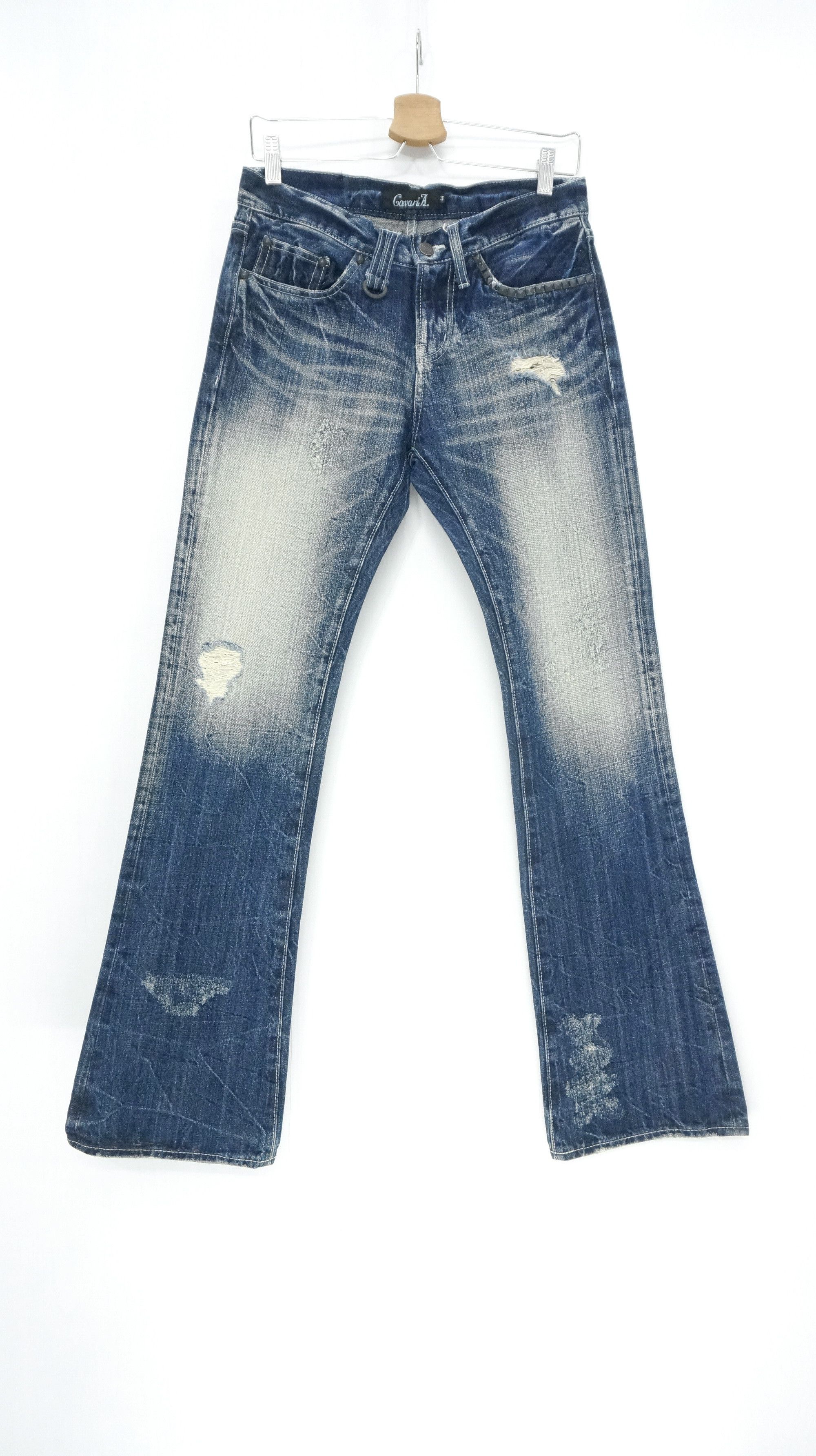 Japanese Brand Flared VTG 🔥 CAVARIA Japan Distressed Ripped Jeans Size US 29 - 2 Thumbnail